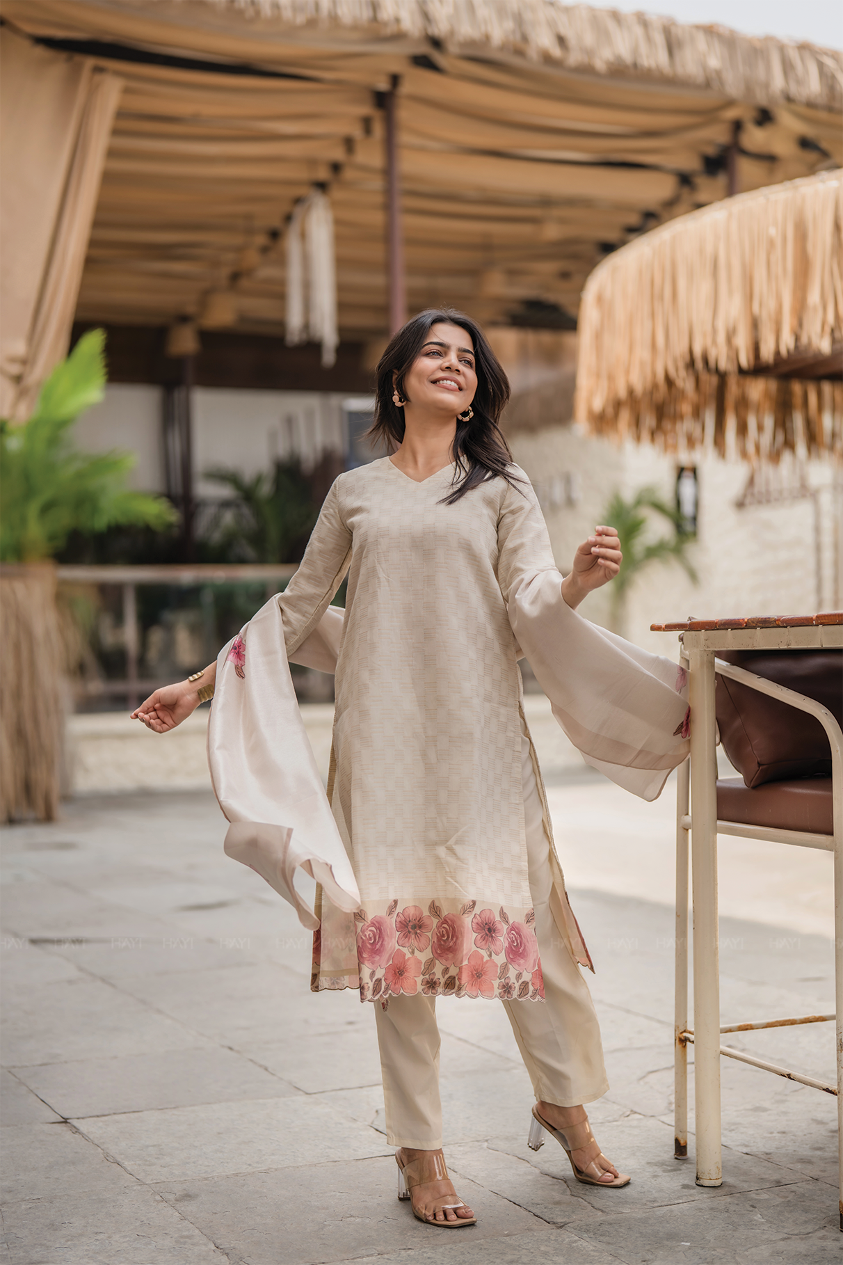 Lumi Printed 3 Piece Tussar Silk Blend Kurti Set with Dupatta