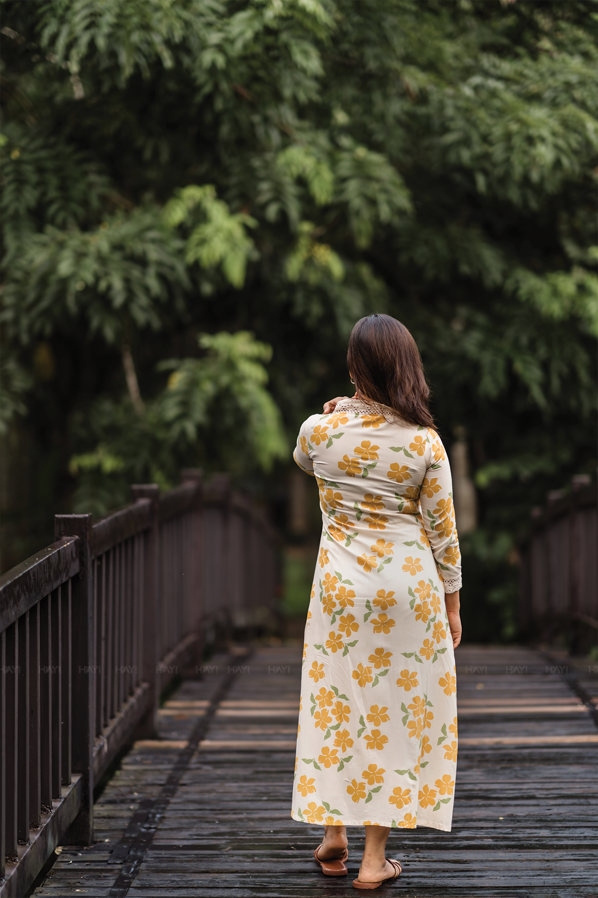 Sunpetal Bloom Beige Viscose Dress with V-Neck &amp; Lace