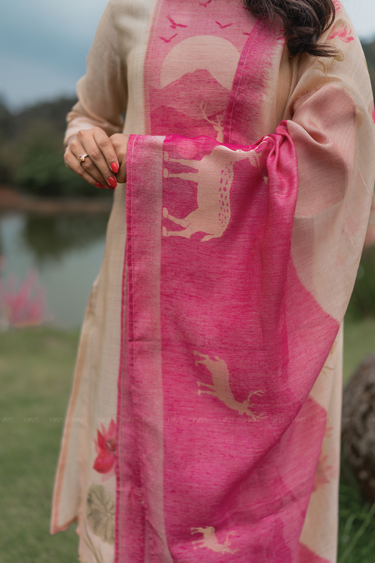 Lotus Lara Printed 3 Piece Tussar Silk Blend Kurta Set with Dupatta