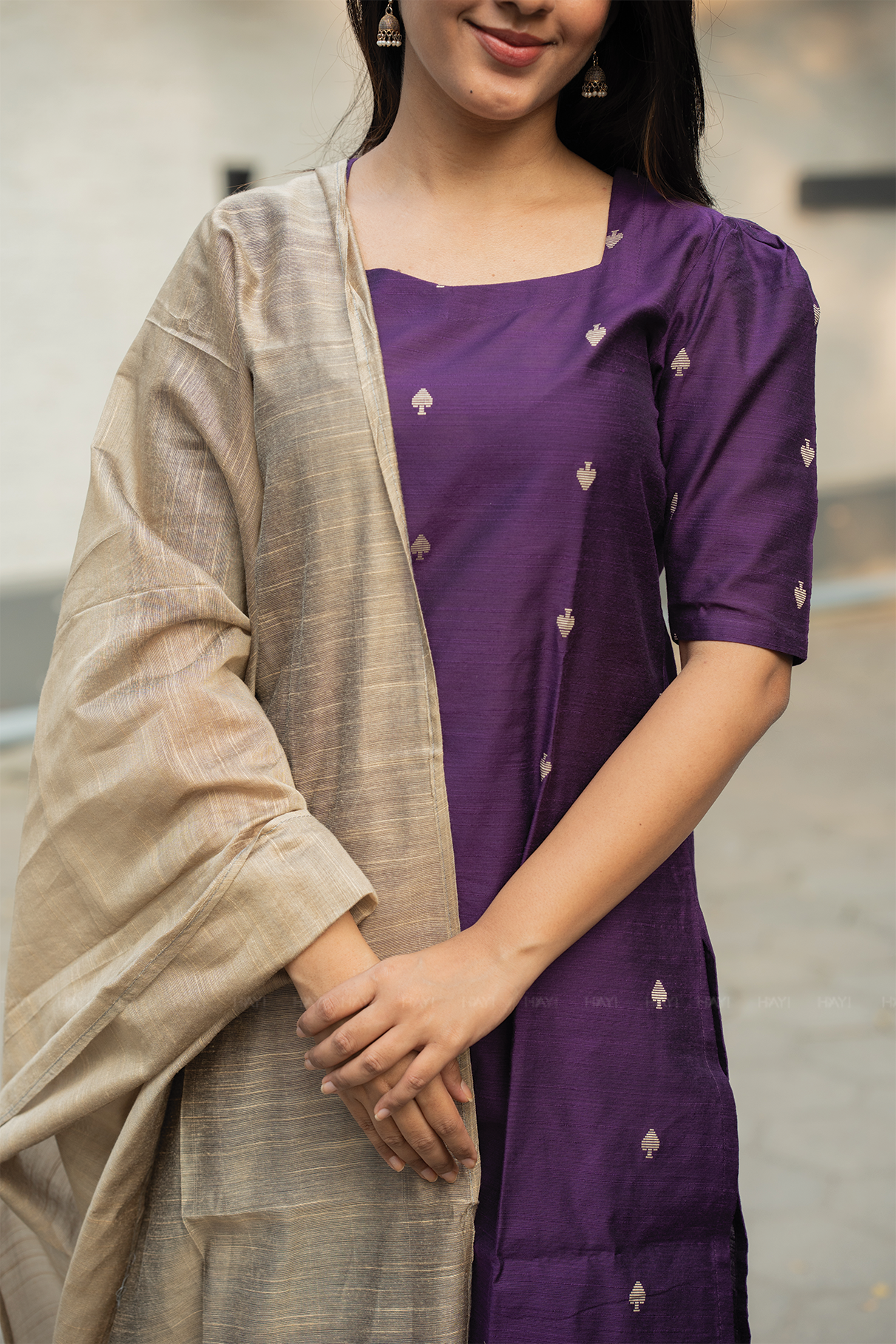 Noorvi Stripe Violet 3 Piece Viscose Jacquard Weave Kurta with Pant &amp; Dupatta