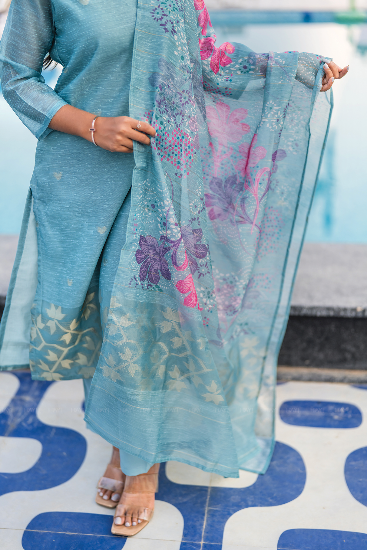 Neerika Printed 3 Piece Organza Slub Kurta Set with Dupatta