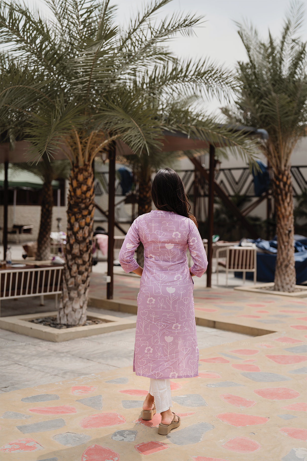 Floral Code Pink Viscose Kurti with Chinese neck with Keyhole &amp; 3/4th Sleeves