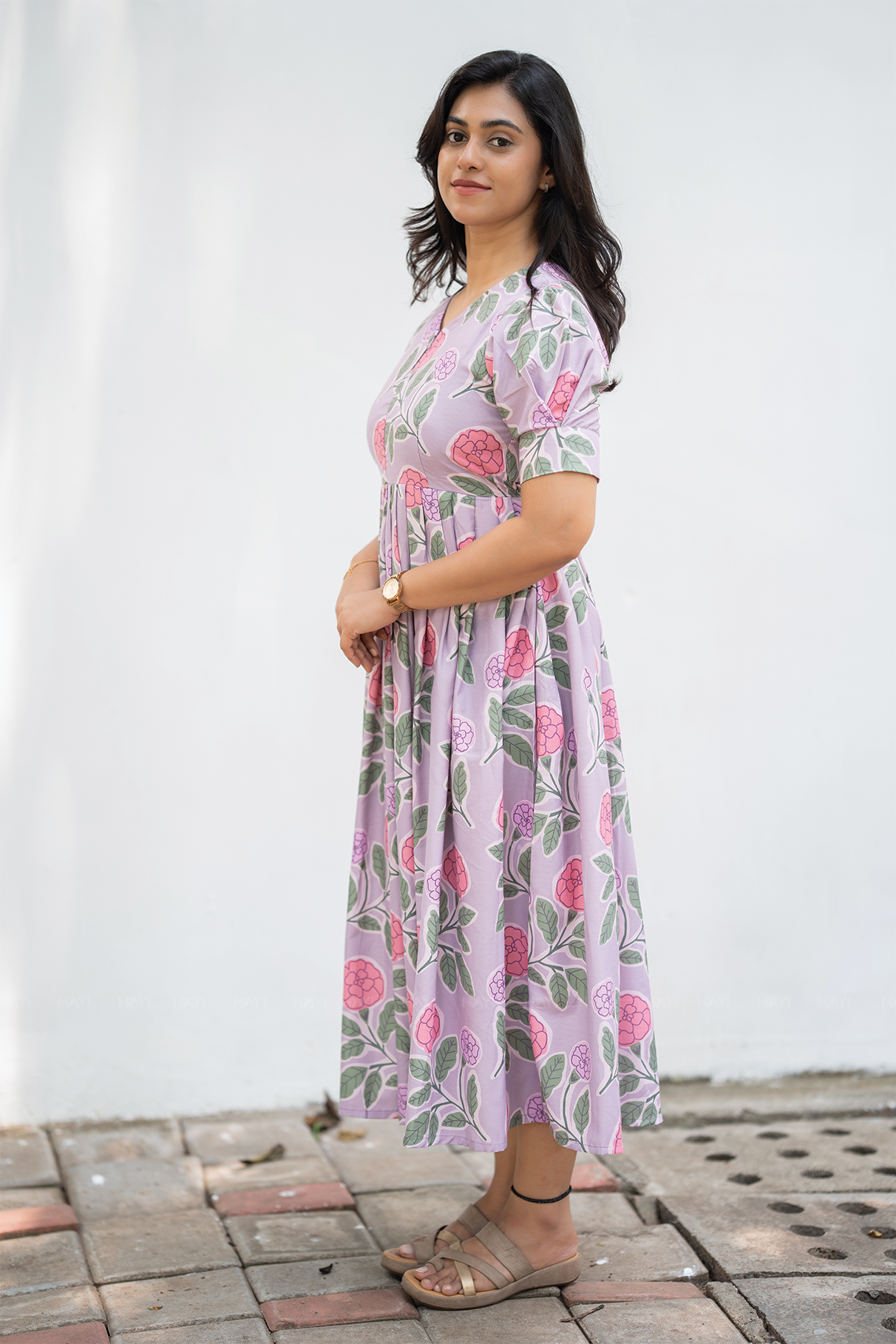 Faded Petal Lavender Printed Maternity and Feeding Dress