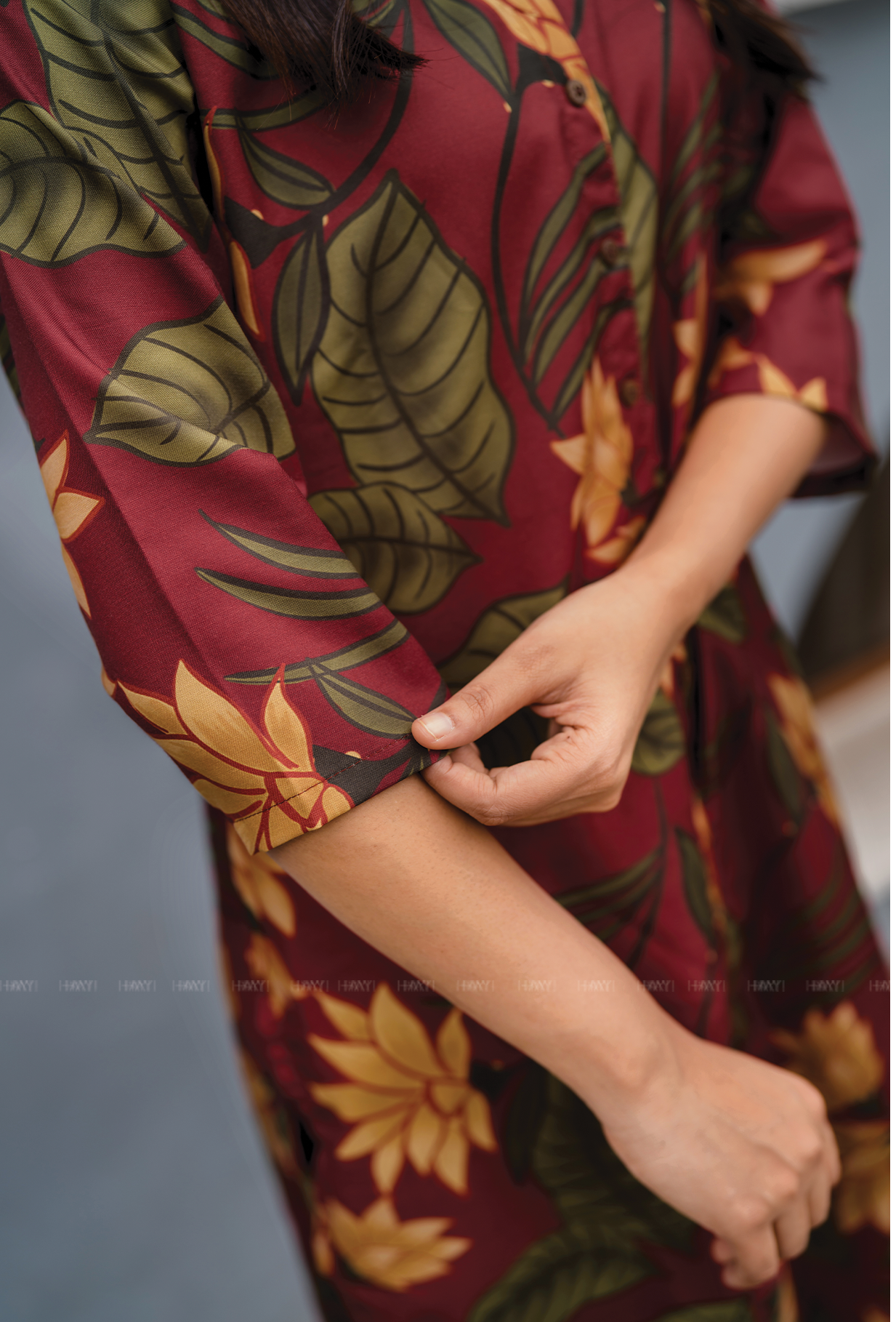 Terra Red with Earthy Boho floral printed Man-made Fibre Co Ords