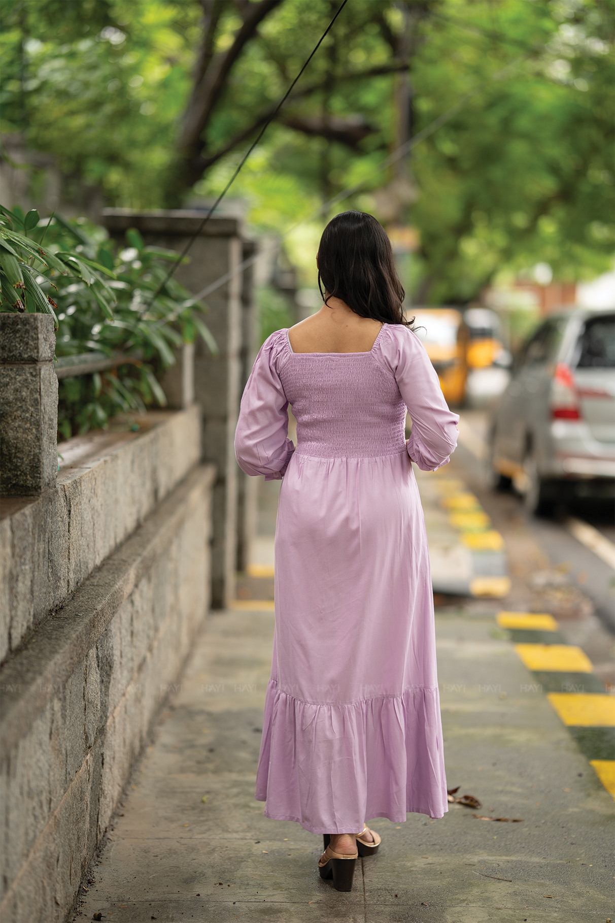Lavender Fantasy Viscose Dress with Shoulder Elastic &amp; Embroidery
