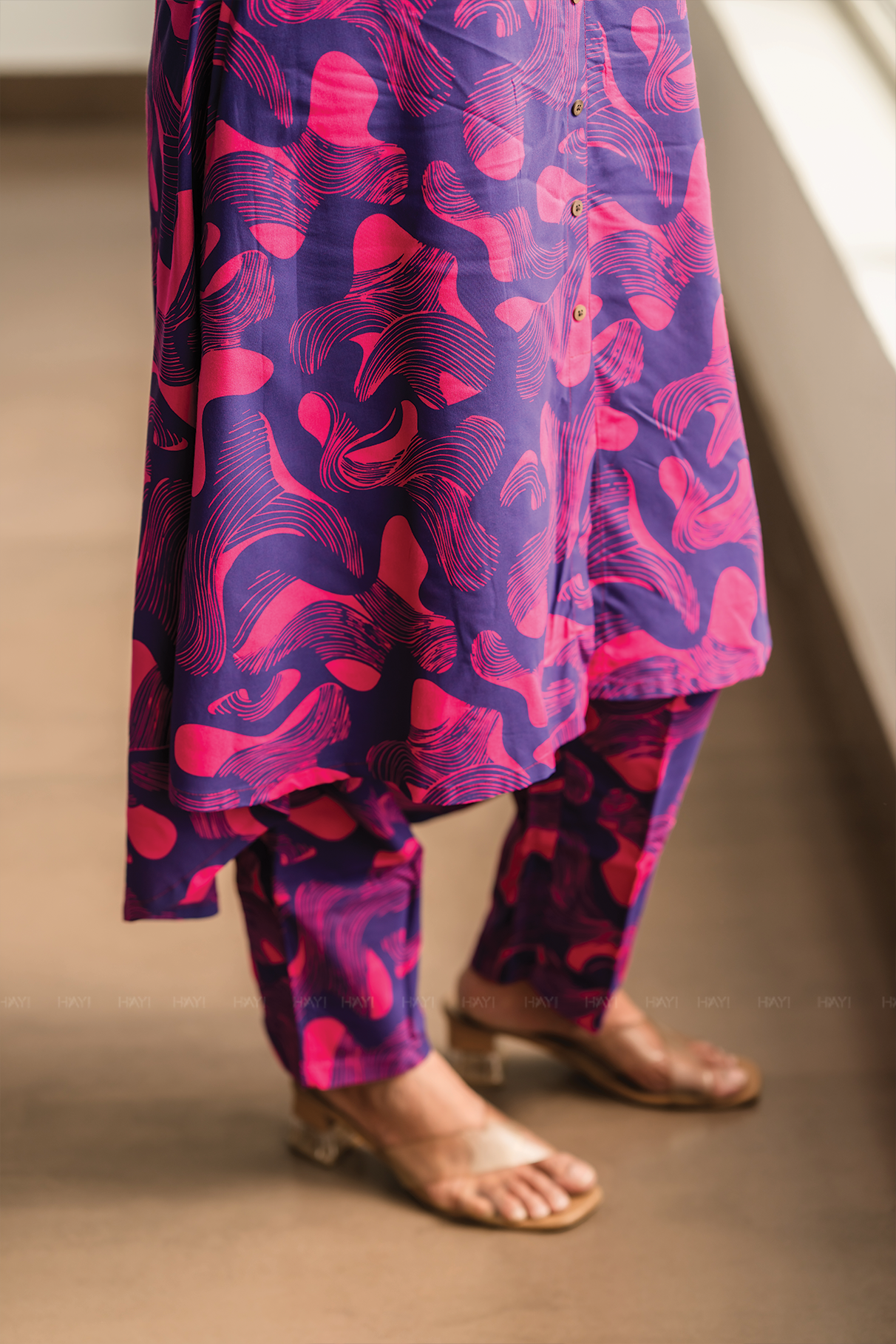 Mystic Swirl Violet Viscose Co-ord with Shirt Collar &amp; Print
