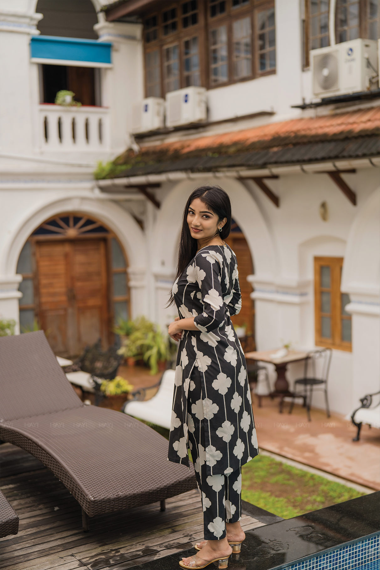 Blushstem Black Viscose Co-ord with V-Neck &amp; Floral Print