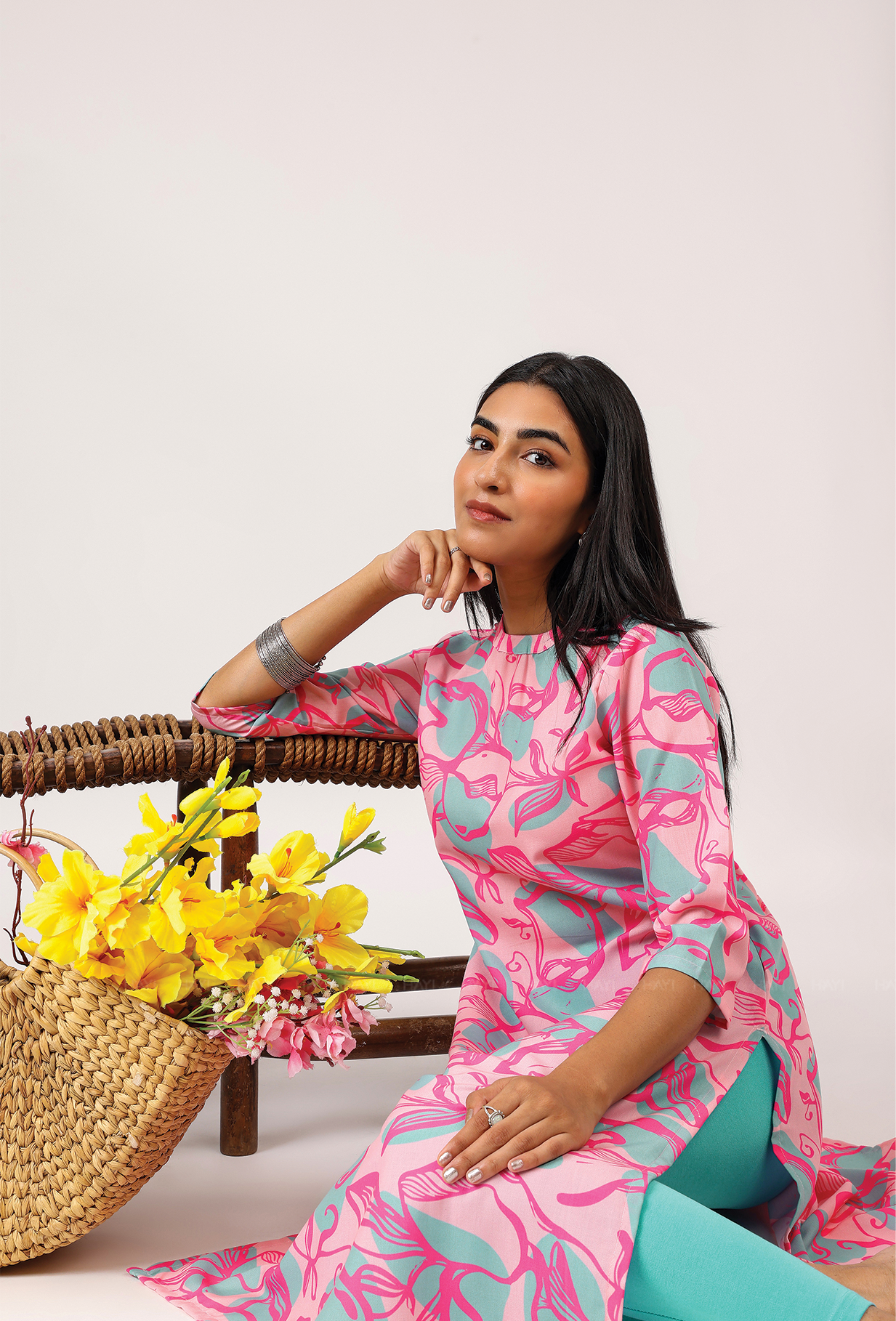 Secret Pink with Shadow And Bloom printed Cambric blend Kurta