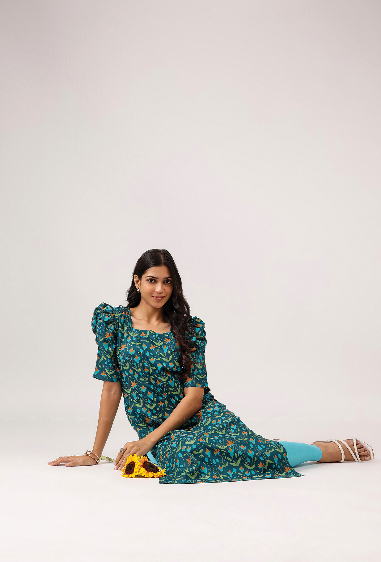 Rouge Teal Green with Evergreen Bloom floral printed Viscose Kurta