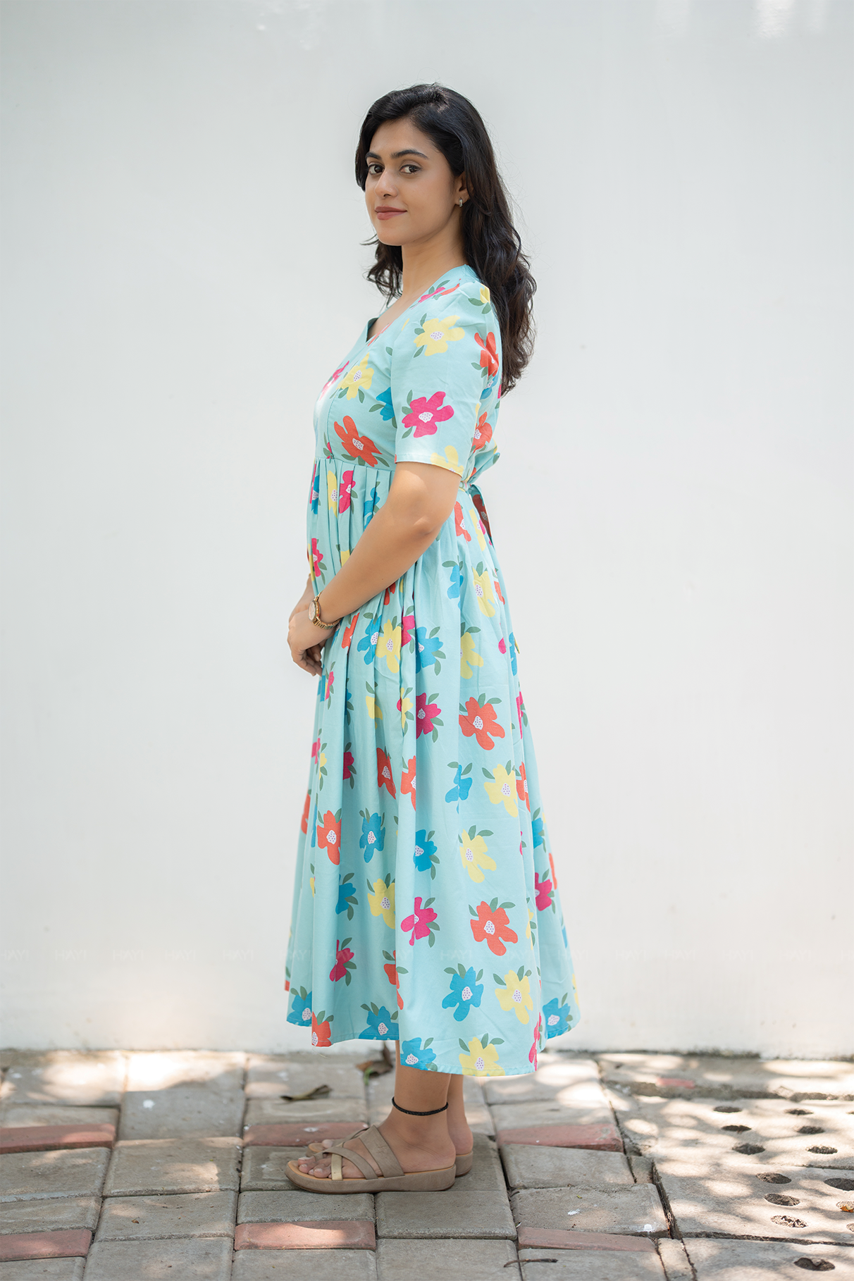Calm Flora Blue Printed Maternity and Feeding Maxi Wear