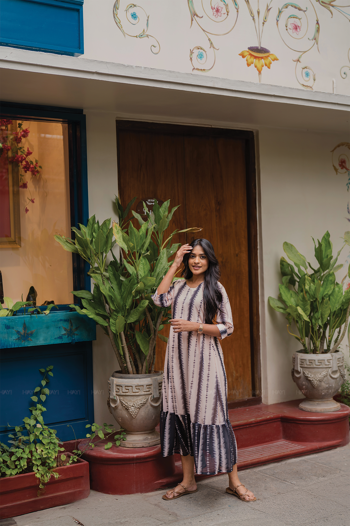 Ivy Beige with Boho Haze printed Lux Georgette Dress