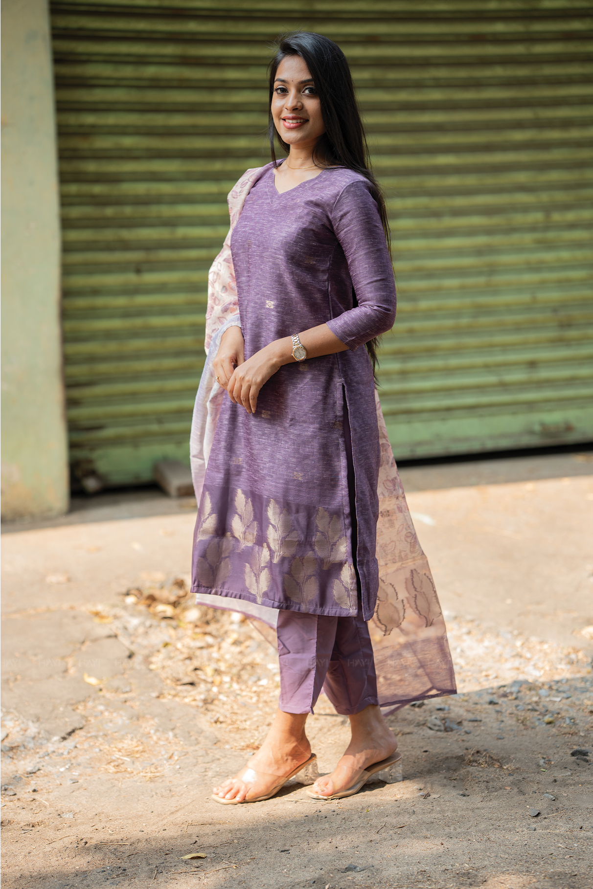 Petal Mist Jacquard 3 Piece Linen Kurta Set with Dupatta