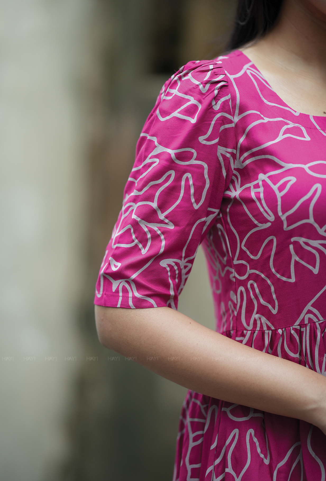 Dark Pink with Fuchsia Cluster floral printed Maternity and Feeding Dress