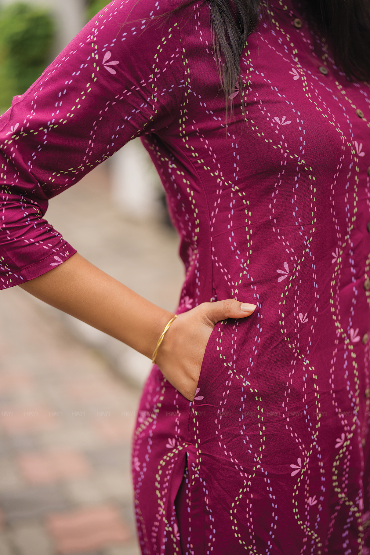 Euphoric oasis Wine Viscose Co-ord with Chinese Collar