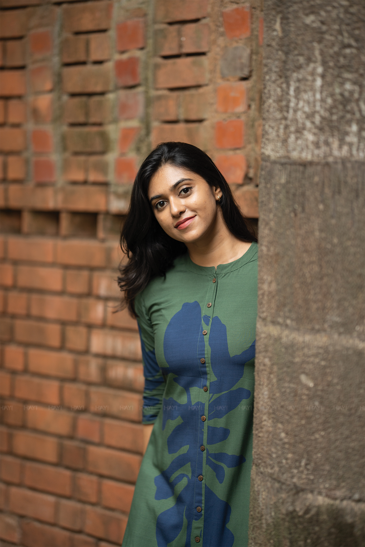 Forest Wave Green Viscose A-Line Kurta with Chinese Collar &amp; 3/4th Sleeves