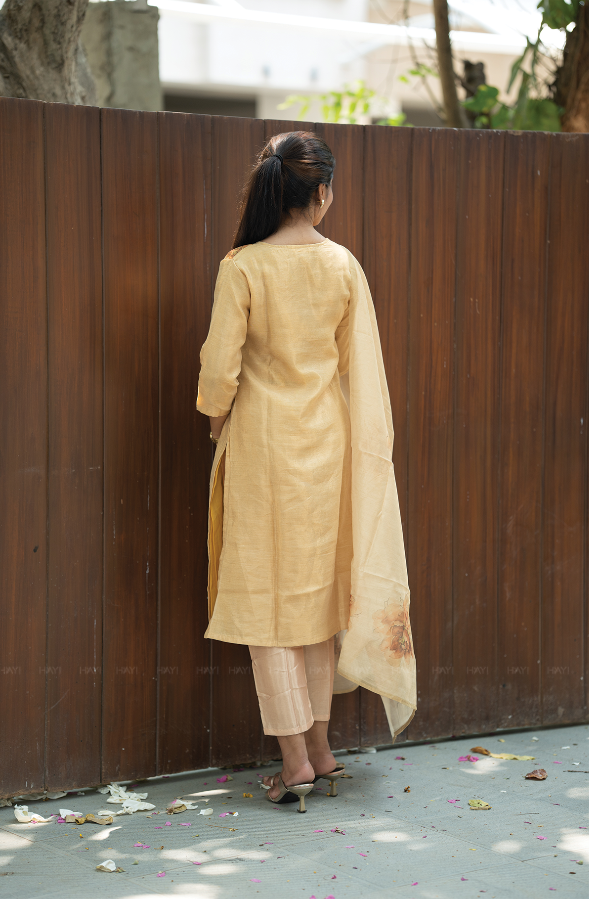 Mimsa Yellow Shimmer Tissue Kurta Set with Dupatta