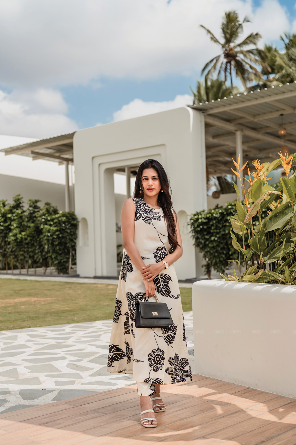 Mono Rose Gray Cotton Blend Co-ord with Close Neck and Attached 3/4th Sleeves