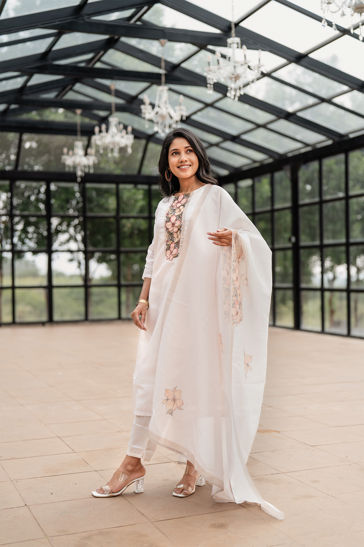 Lavira petal Off-White 3 Piece Silk Blend Embroidery Kurta with Pant &amp; Dupatta