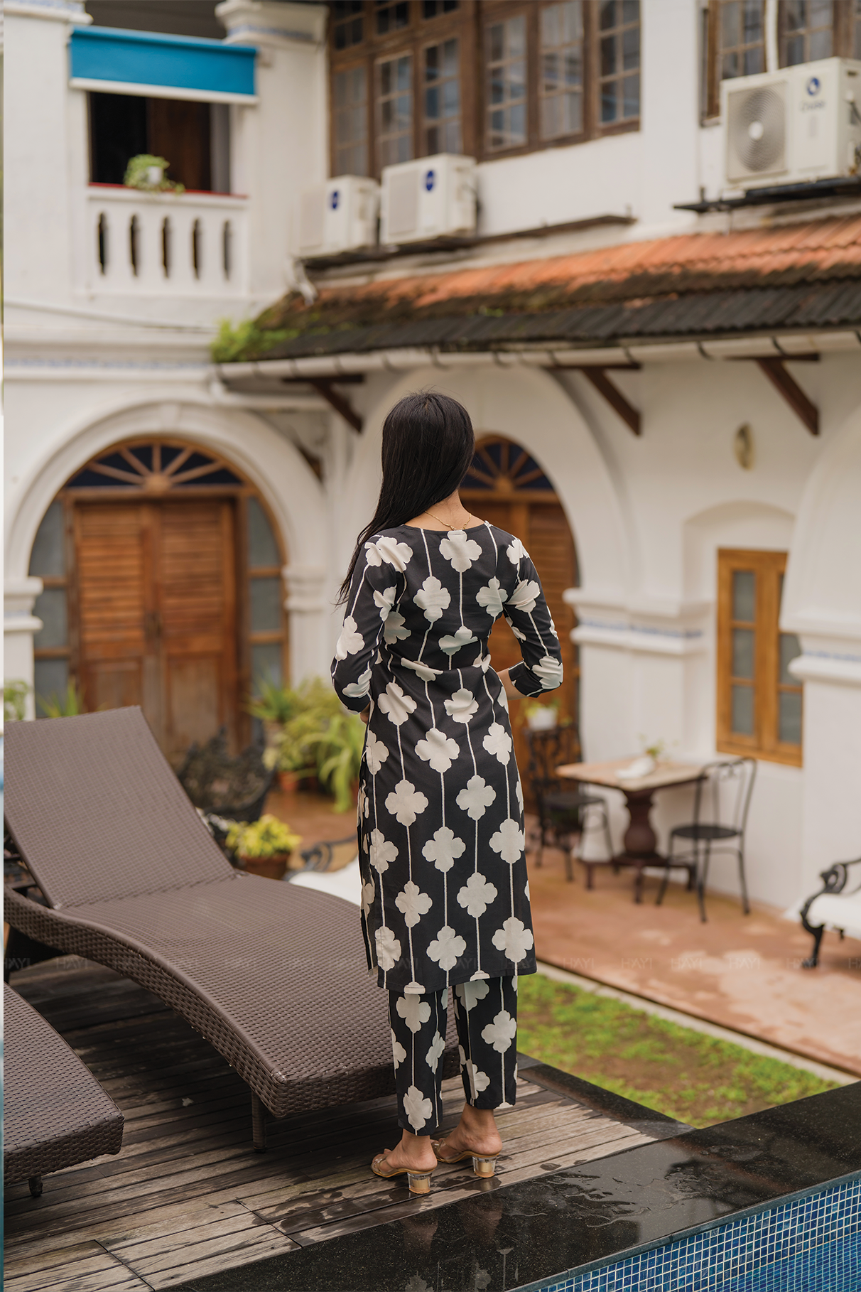 Blushstem Black Viscose Co-ord with V-Neck &amp; Floral Print
