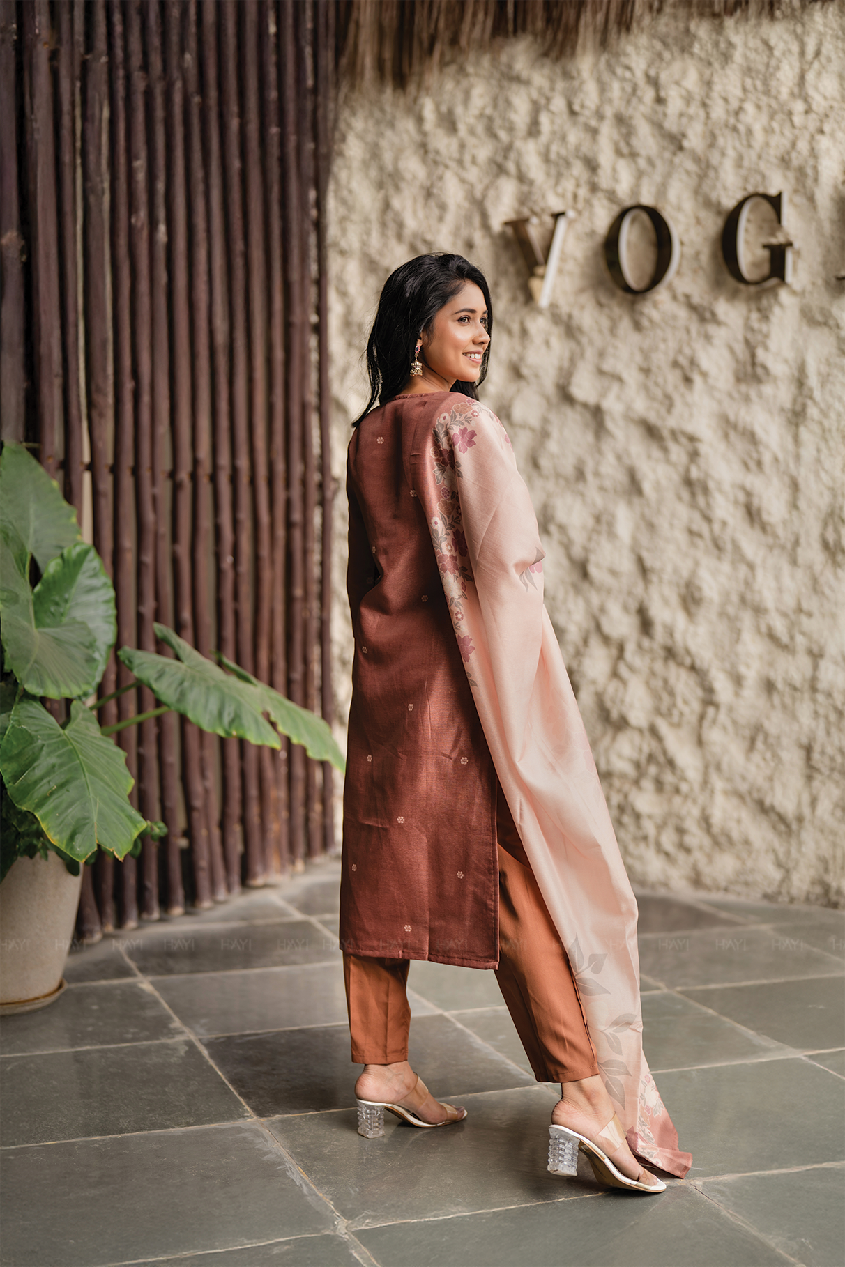 Rubyruche Cinnamon Red Embroidered 3 Piece Organza Silk Blend Kurti Set with Dupatta