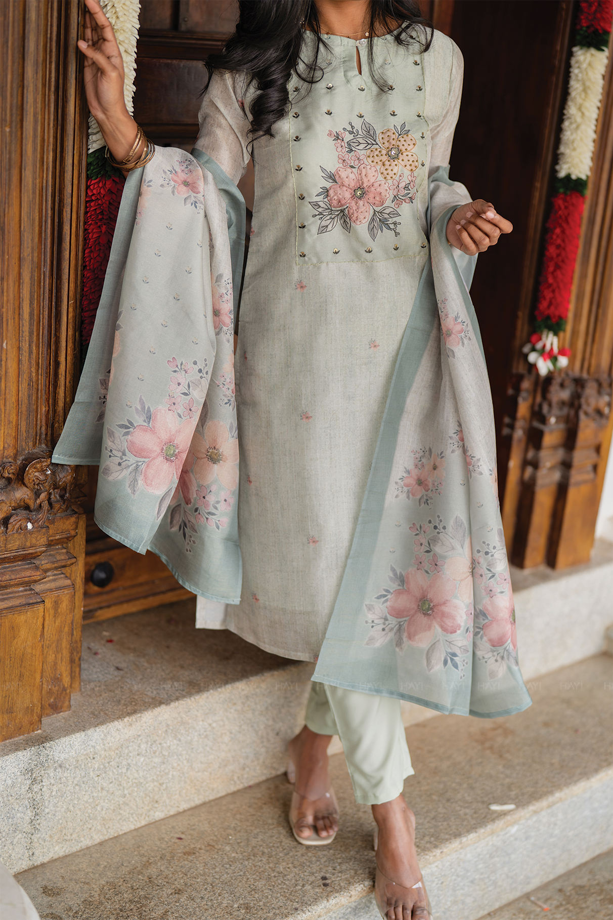 Limevine Green 3 Piece Silk Blend Embroidery Kurta with Pant &amp; Dupatta