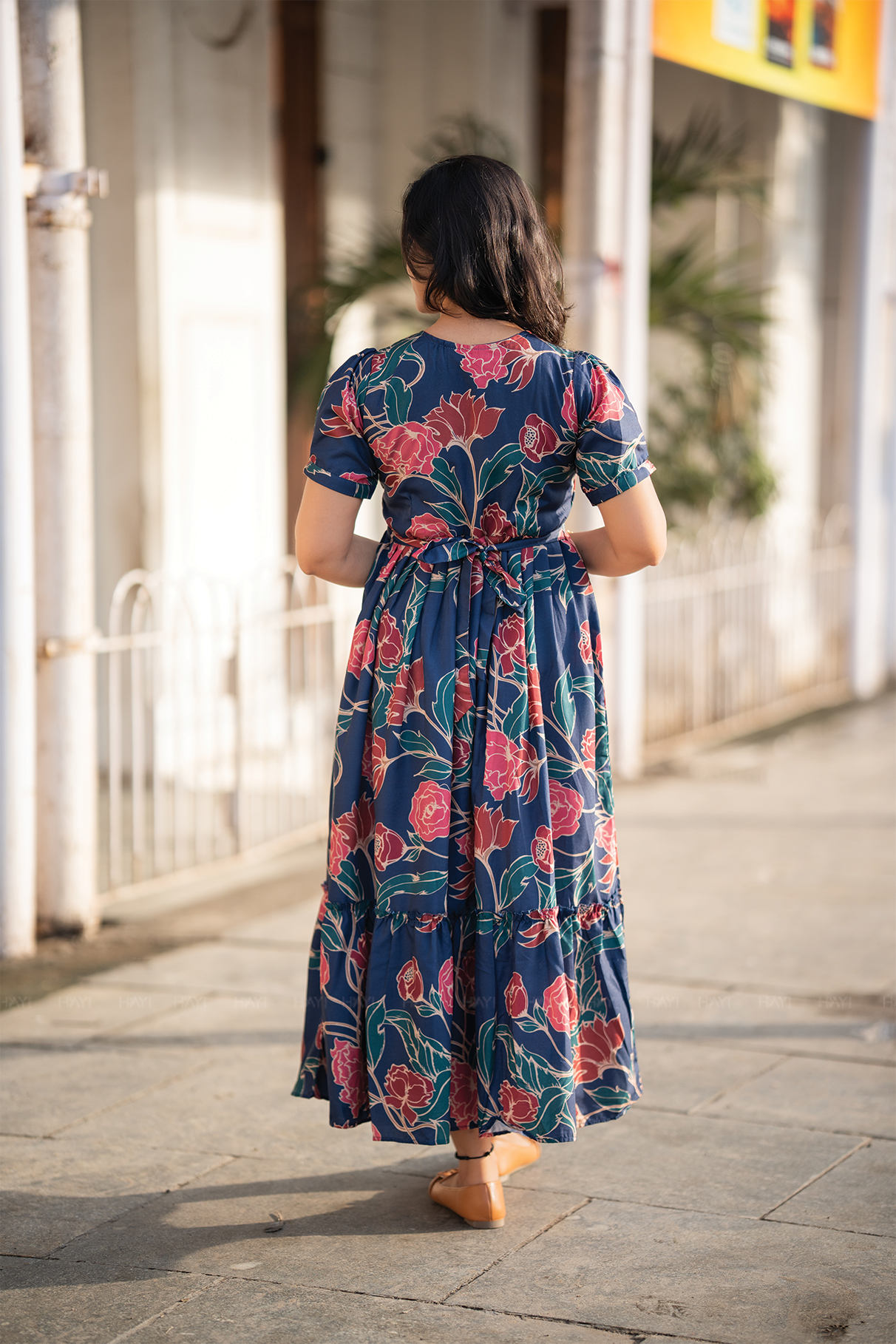 Petalia Blue floral printed Maternity and Feeding Cotton Blend Dress