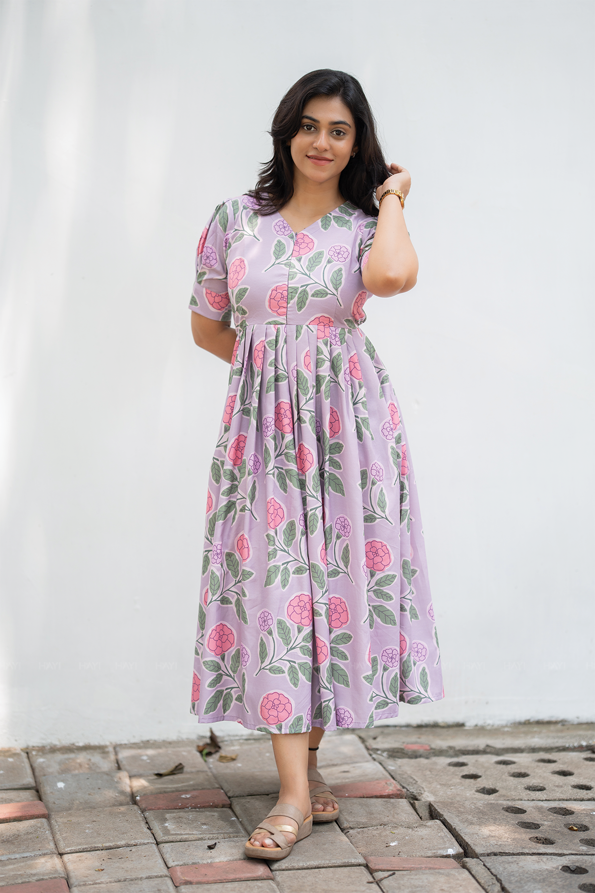 Faded Petal Lavender Printed Maternity and Feeding Dress