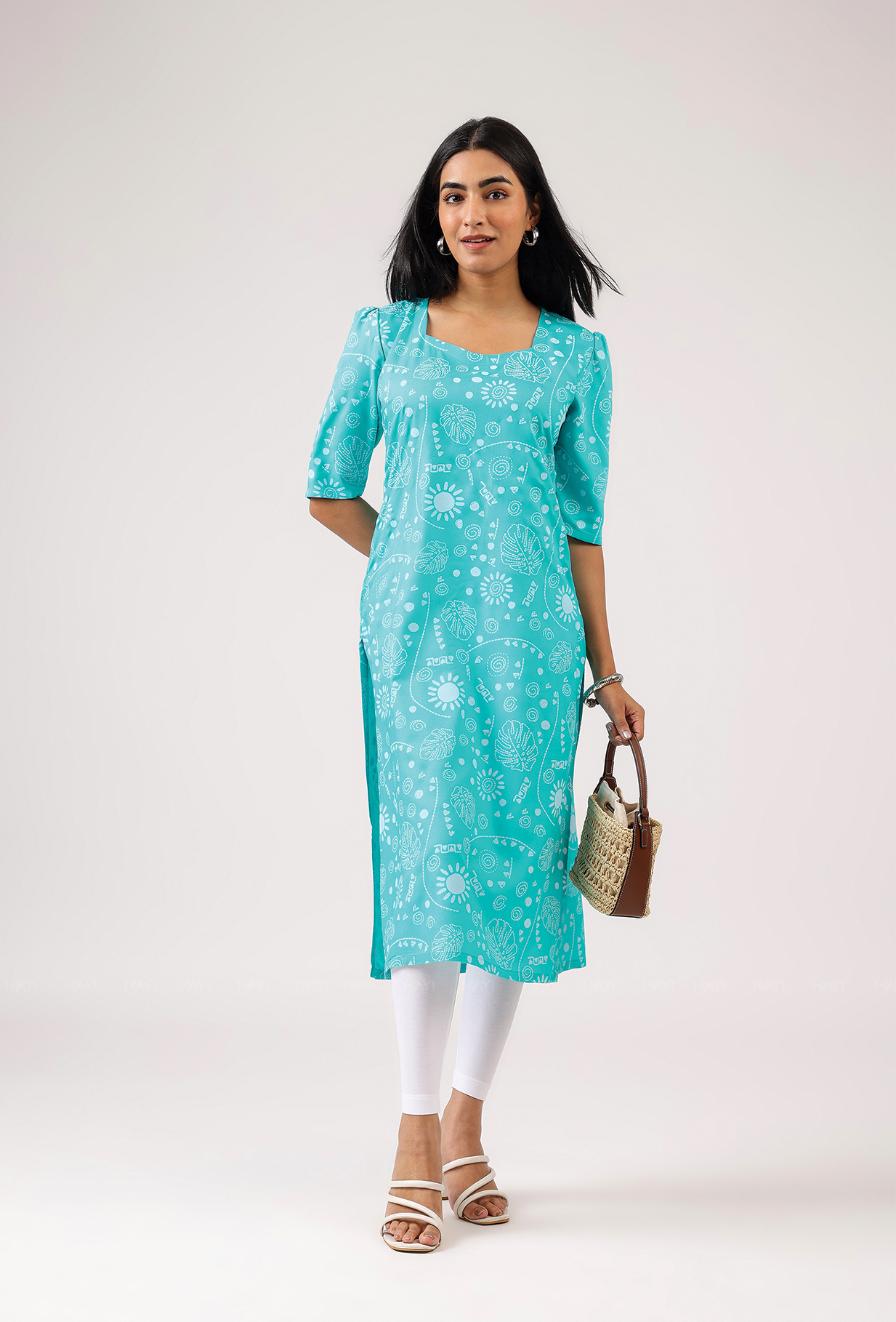 Mint Mirage with floral printed Viscose Kurta