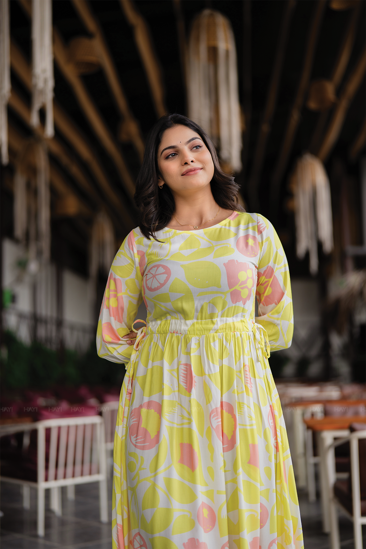 Bloom Breeze Green Viscose Dress with Boat Neck &amp; 3/4th Sleeves