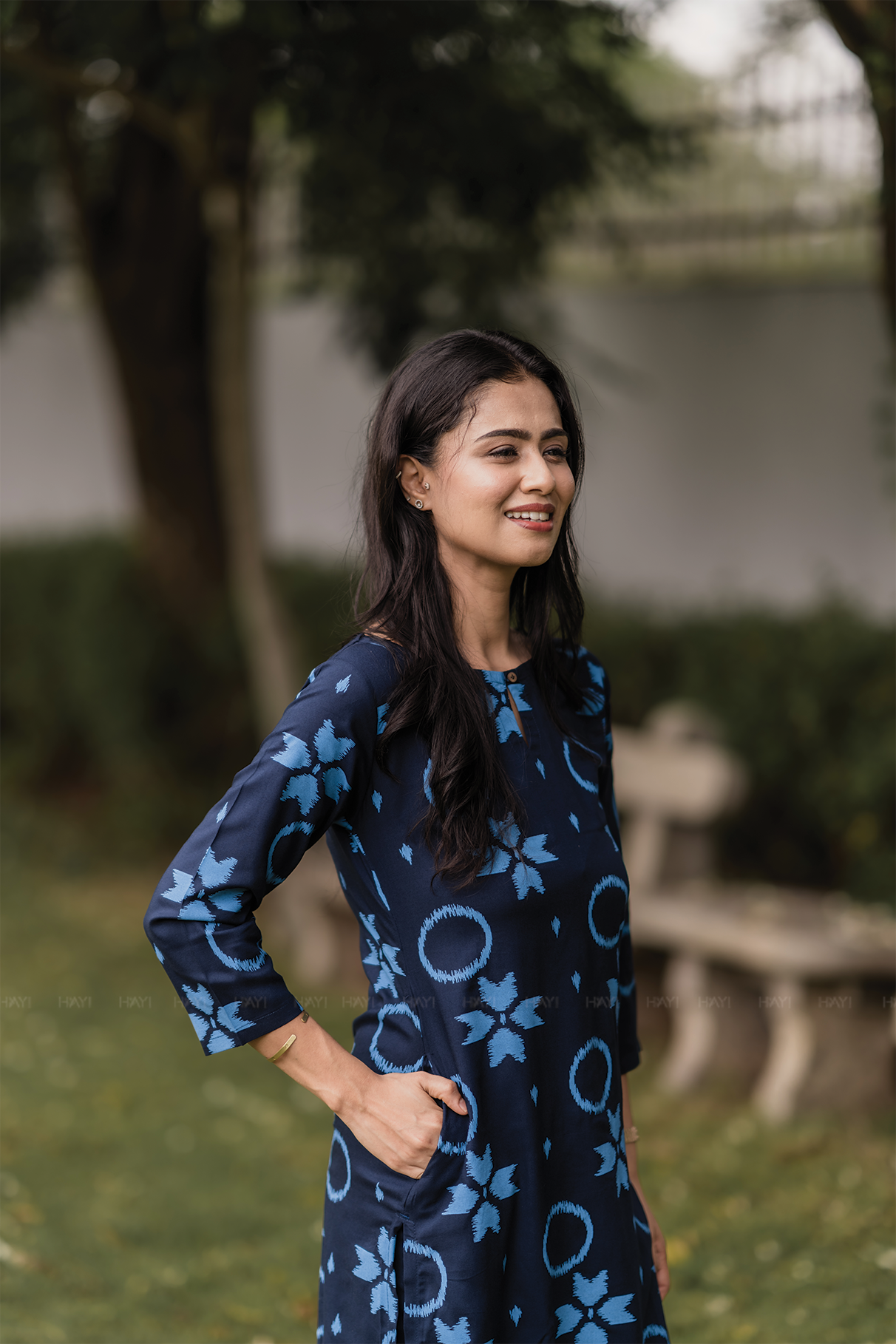 Noir Ivy Blue Viscose Co-ord with Boat Neck