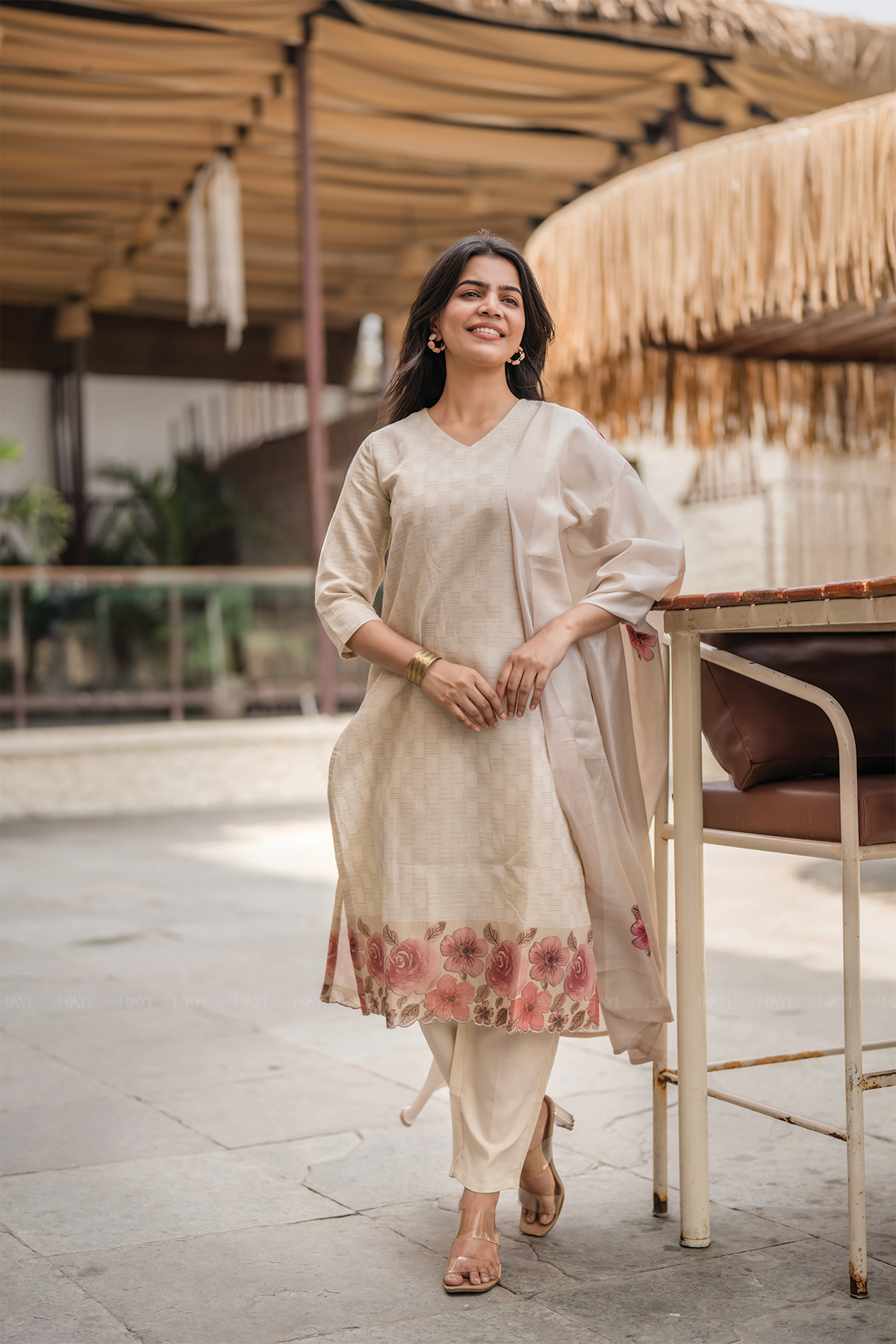 Lumi Printed 3 Piece Tussar Silk Blend Kurti Set with Dupatta