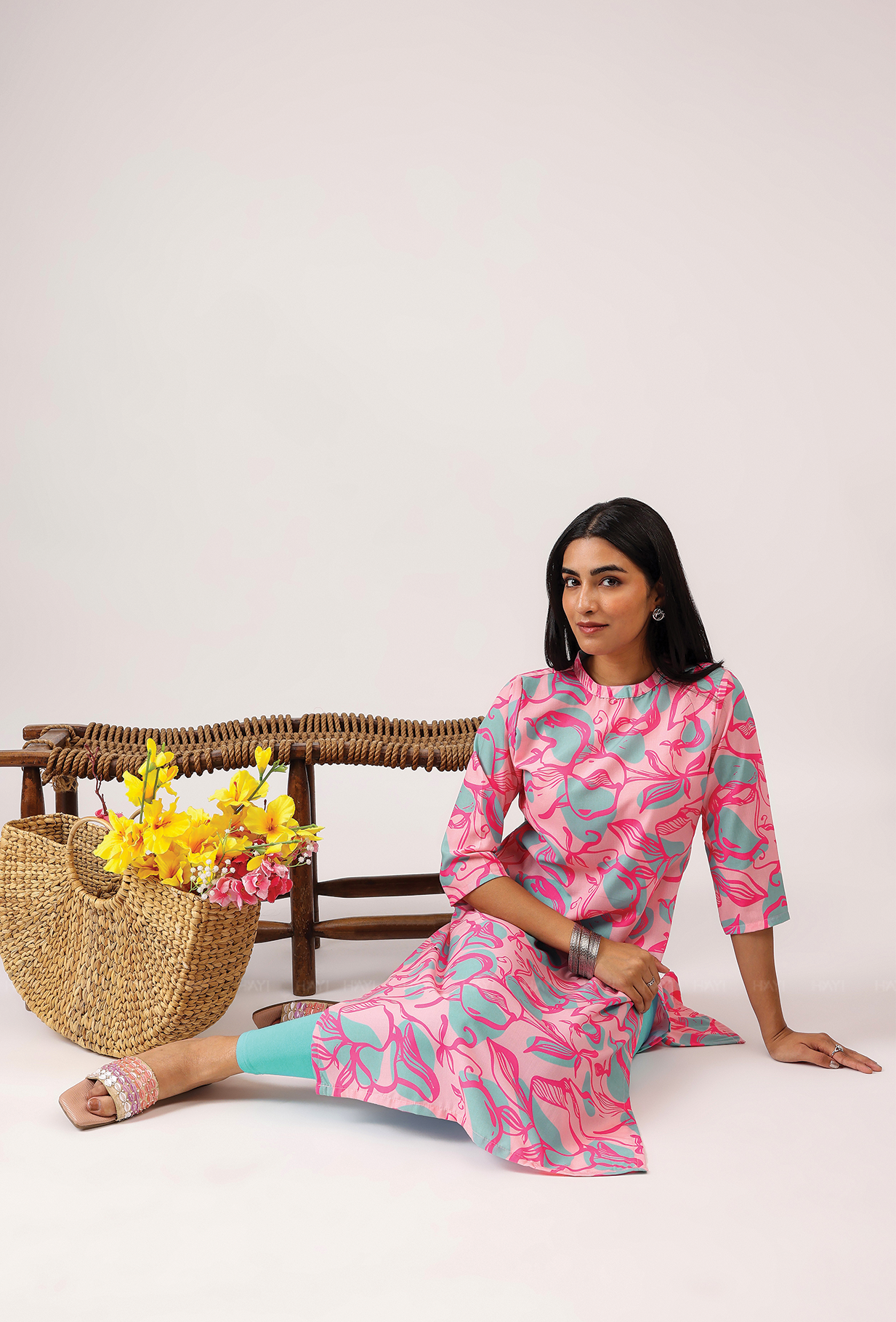 Secret Pink with Shadow And Bloom printed Cambric blend Kurta