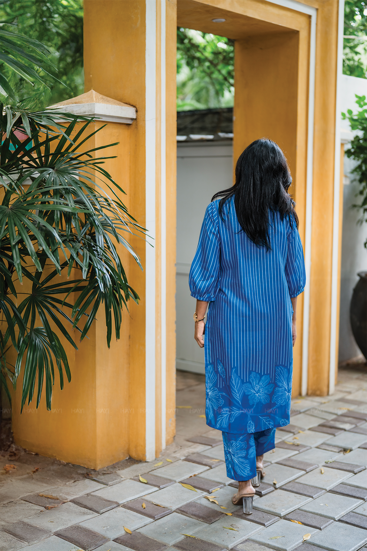 Sapphire Grace Blue Linen Blend Co-ord with Chinese Collar with Keyhole