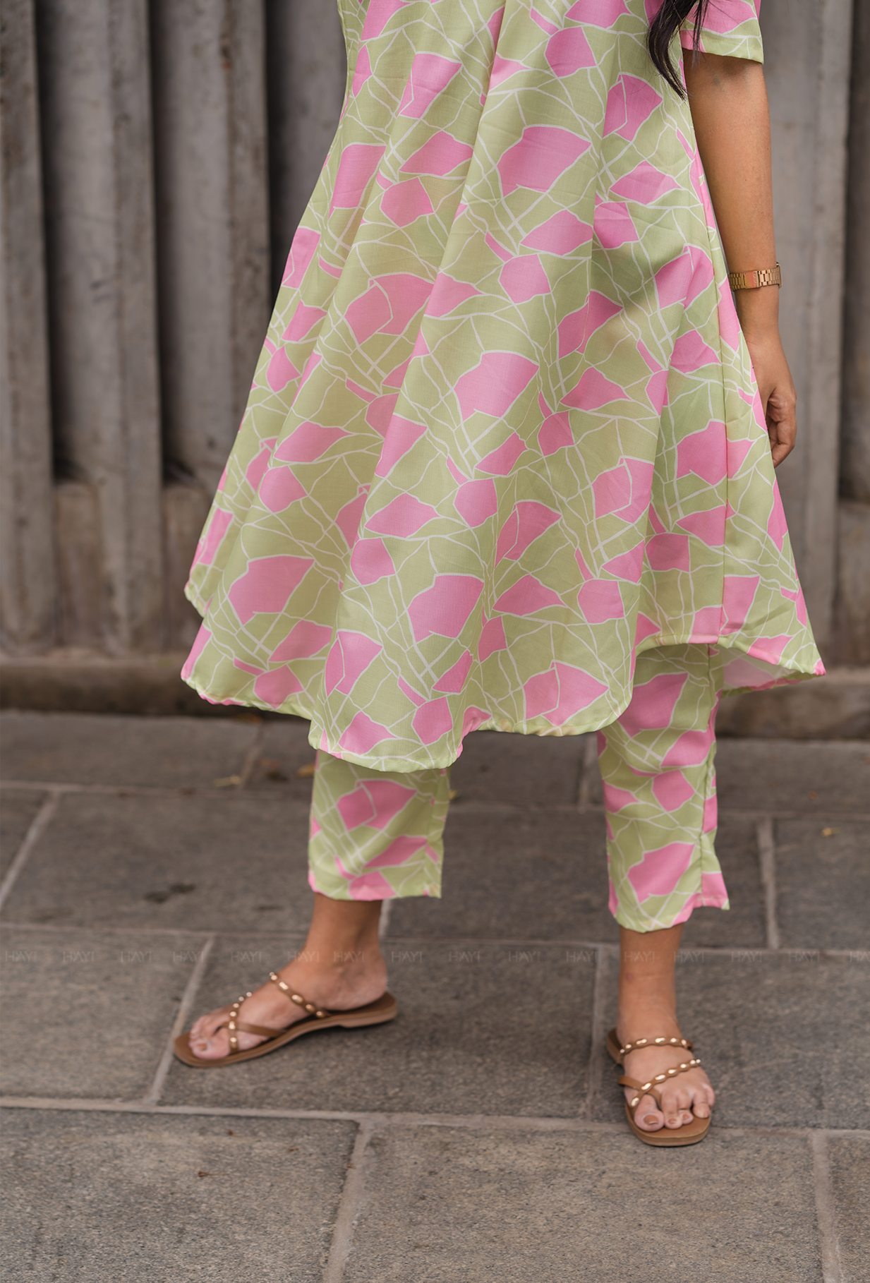 Rinth Green with Whimsical Bloom printed Linen Blend Co Ords