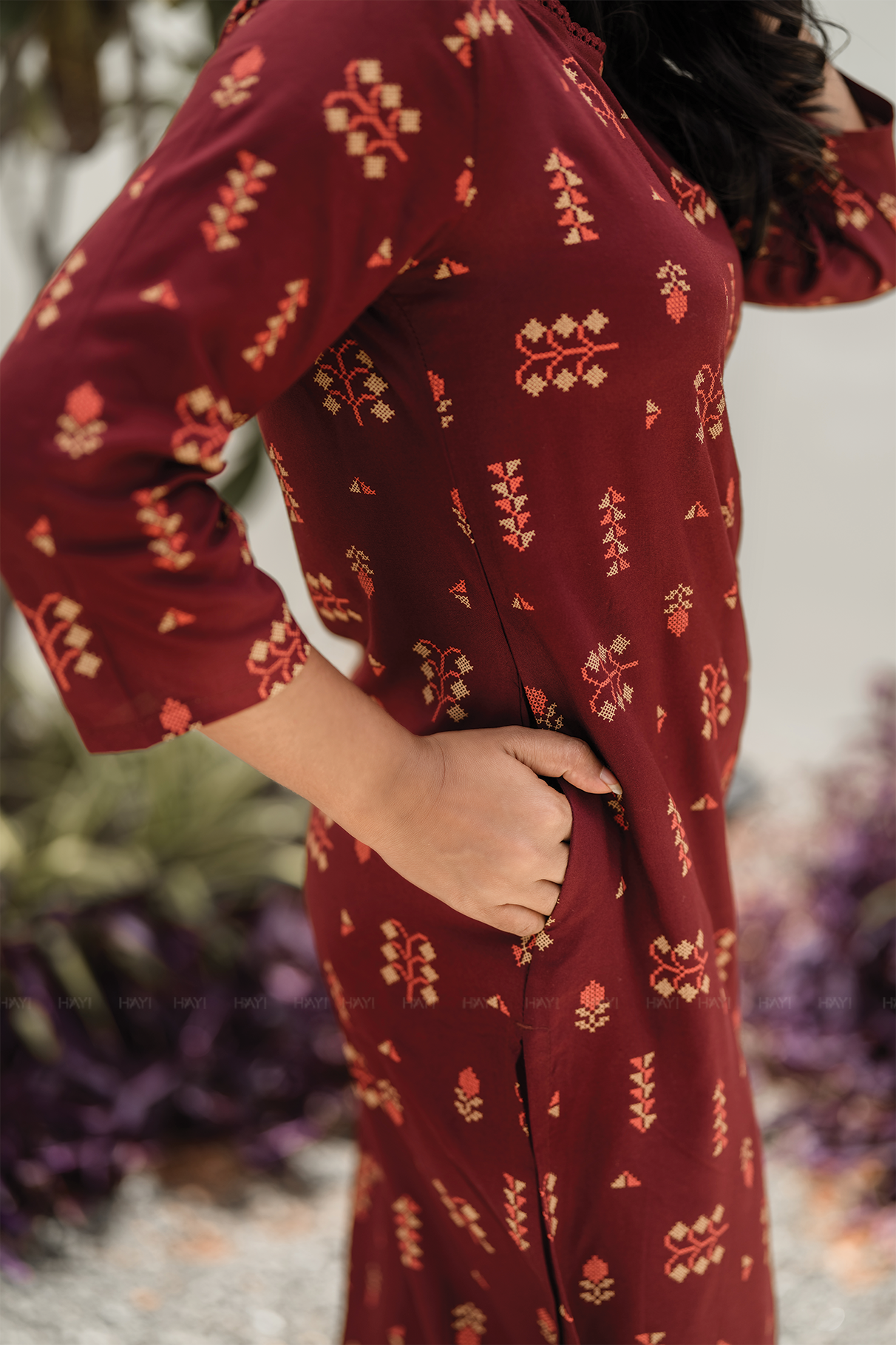 Jade Brown with Tribal Noir printed Viscose Kurta