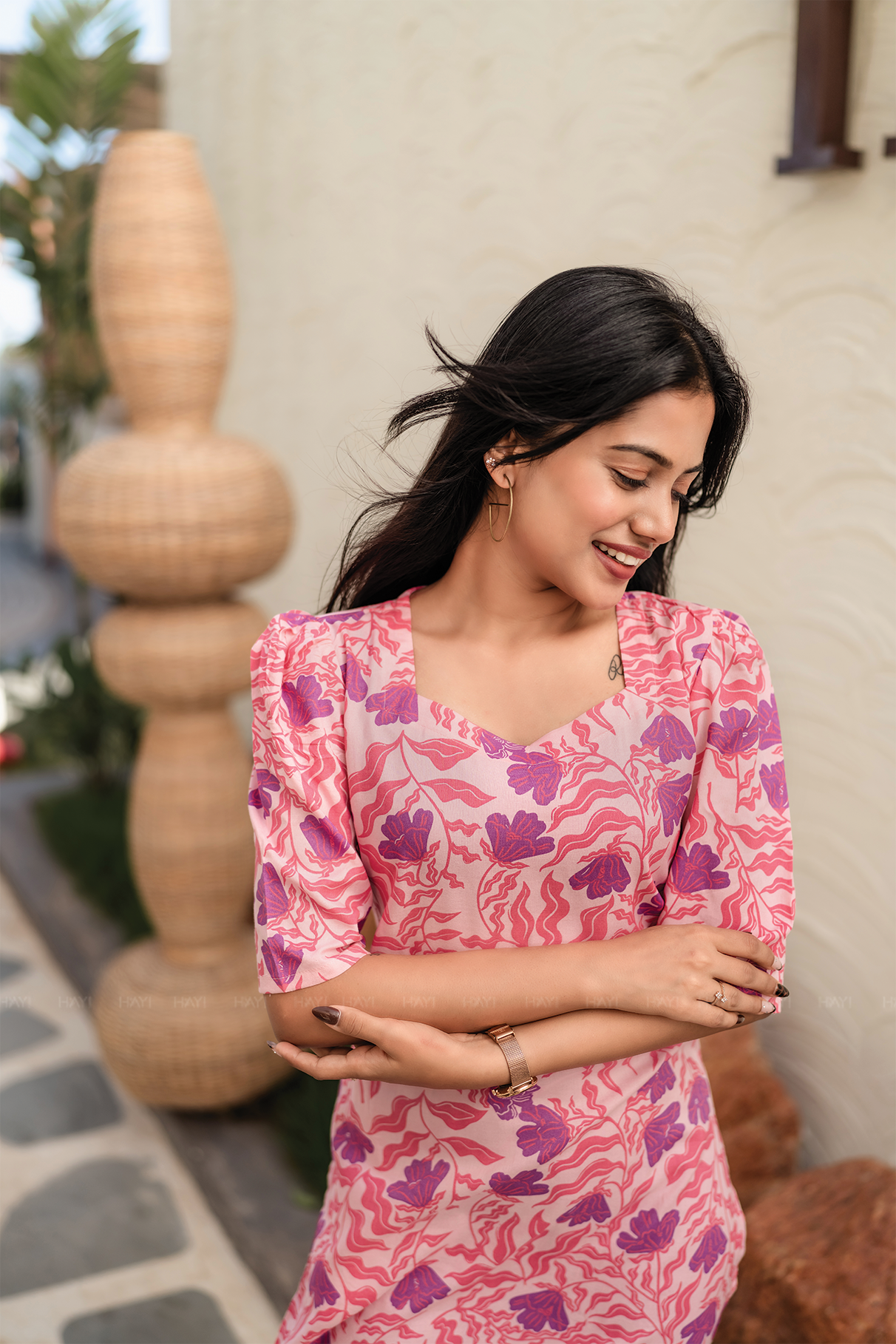 Pink Paradise Viscose kurti with Sweetheart Neck &amp; Leg-O-Mutton Sleeves