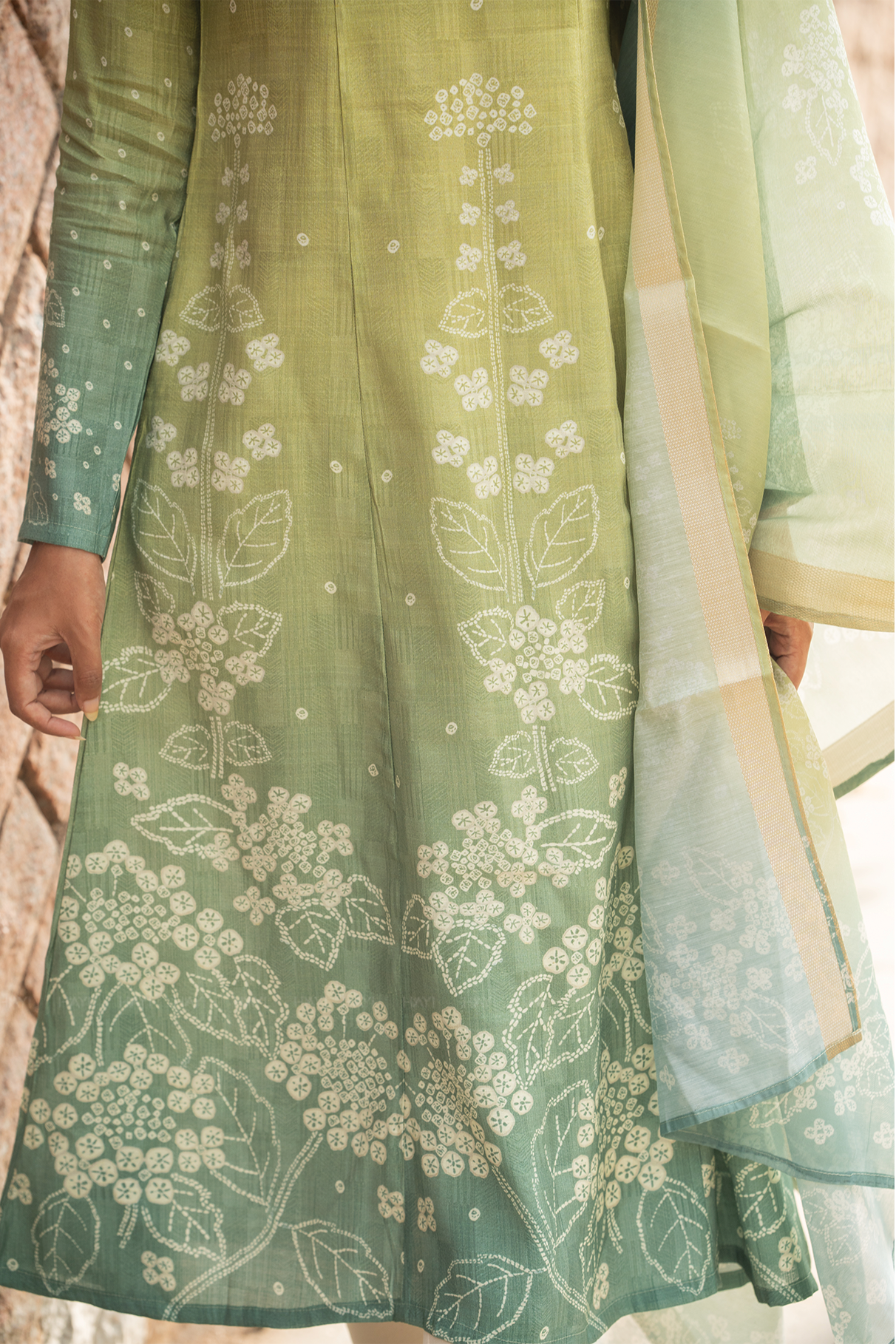 Pistachio Petal Printed 2 Piece Bombay Silk Blend Kurta with Dupatta