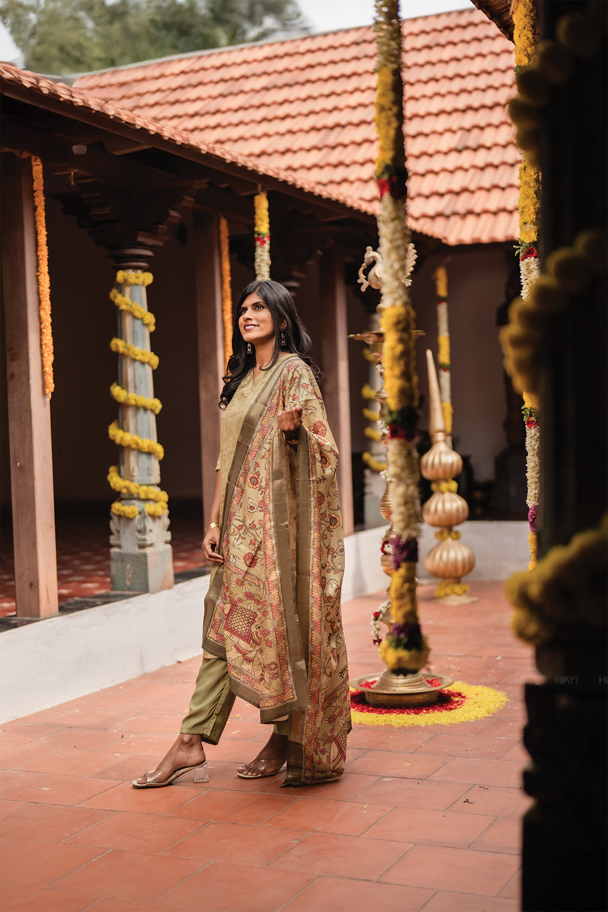 Tanira Green 3-Piece Tussar Silk Blend Floral Printed Kurta with Pant &amp; Dupatta