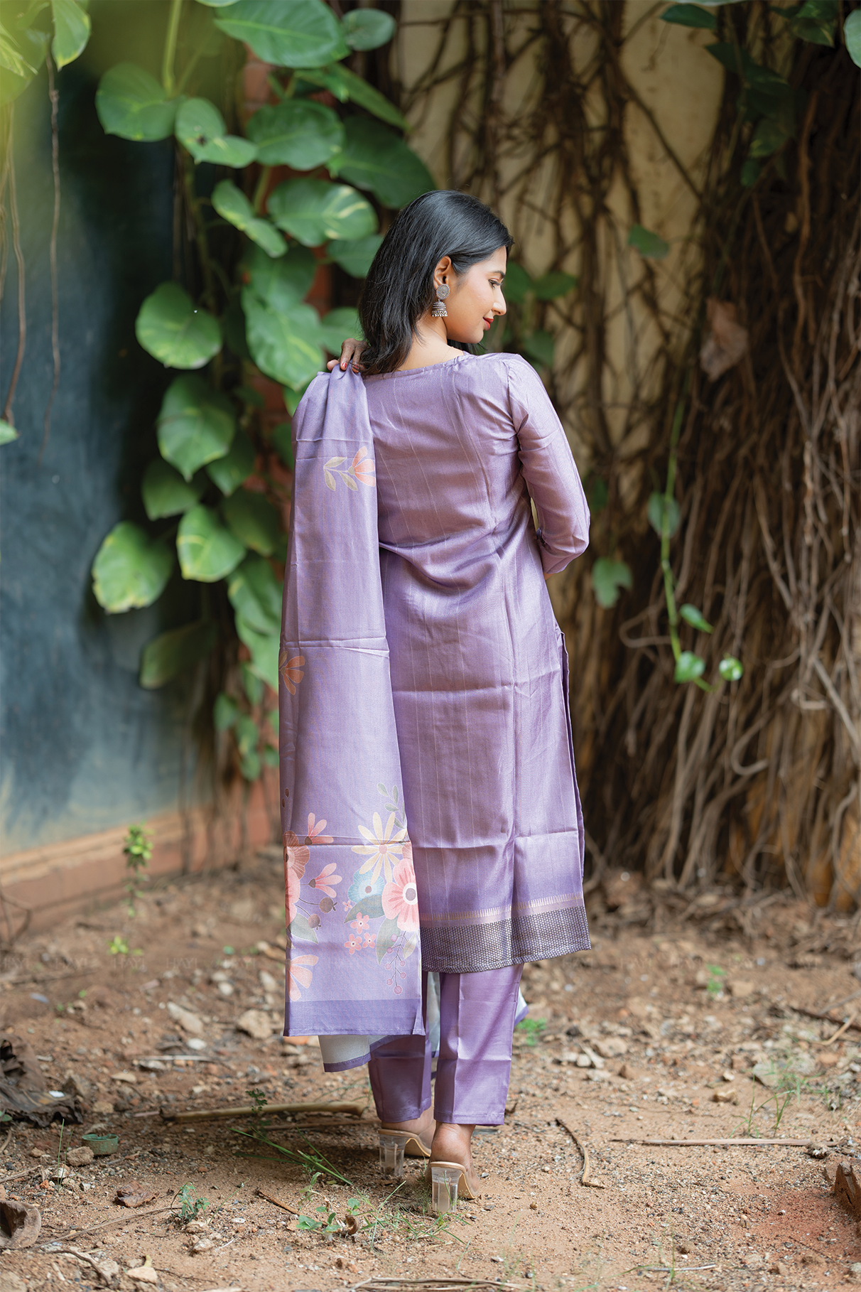 Lavender Hexa Violet 3 Piece Tussar Silk Kurta Set with Dupatta