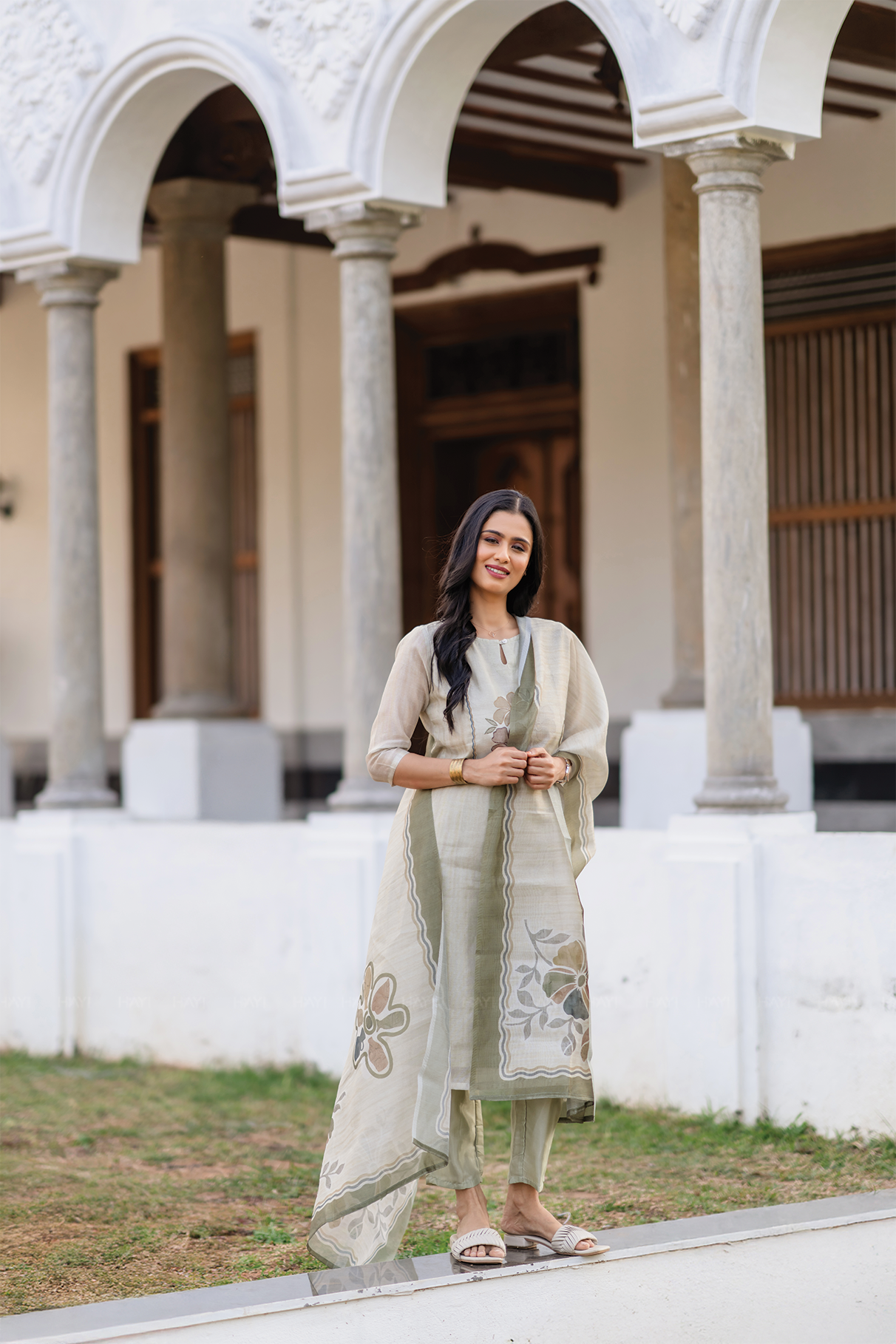 Pista Noor 3 Piece Tussar Silk Blend Printed Embroidery Kurta with Pant &amp; Dupatta