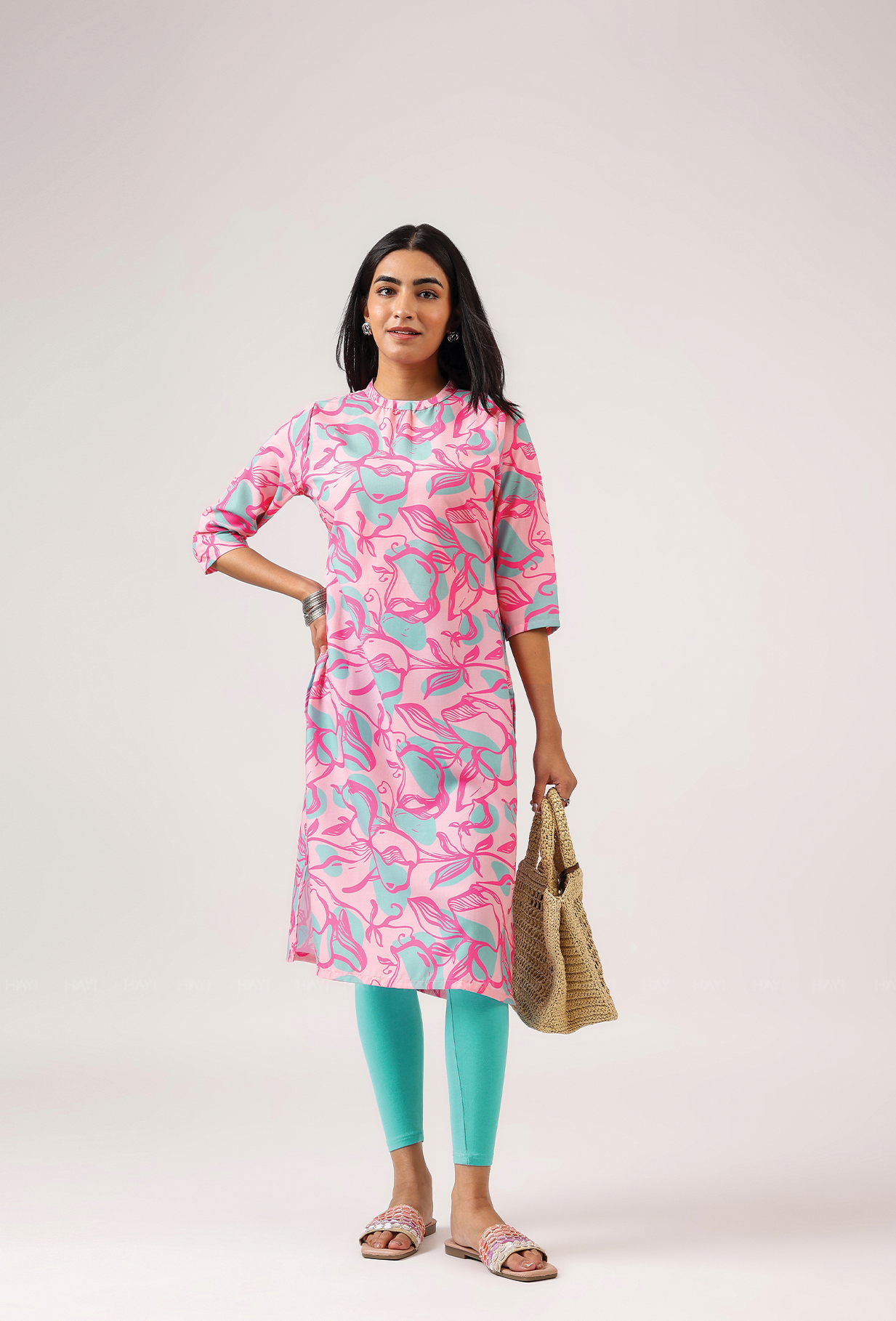 Secret Pink with Shadow And Bloom printed Cambric blend Kurta
