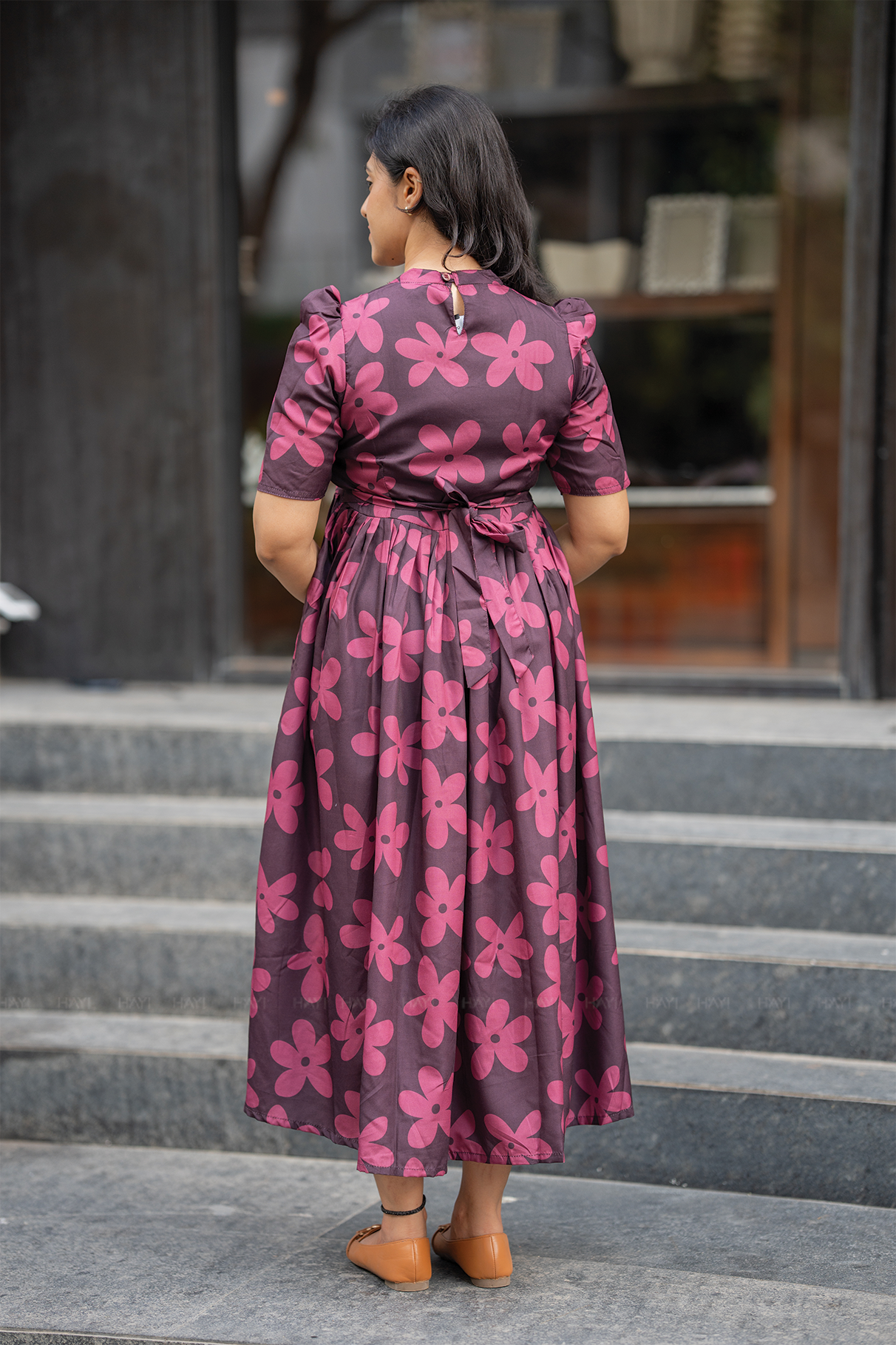 Dark Smoky Bloom Brown Printed Maternity and Feeding Maxi Wear