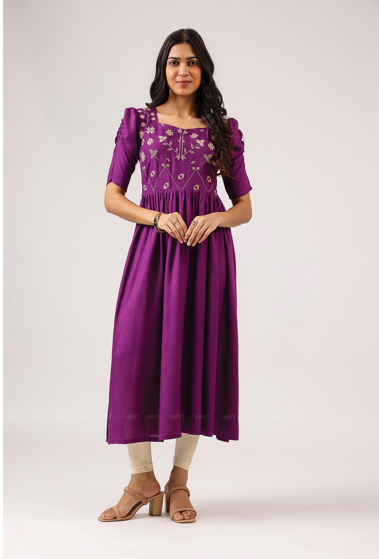 Plum Royal with floral printed Viscose Dress