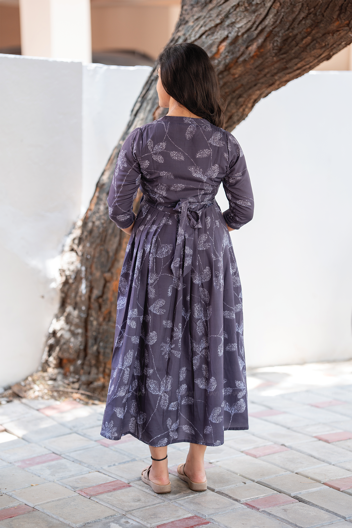 Muted Munlit Grey Printed Maternity and Feeding Maxi Wear