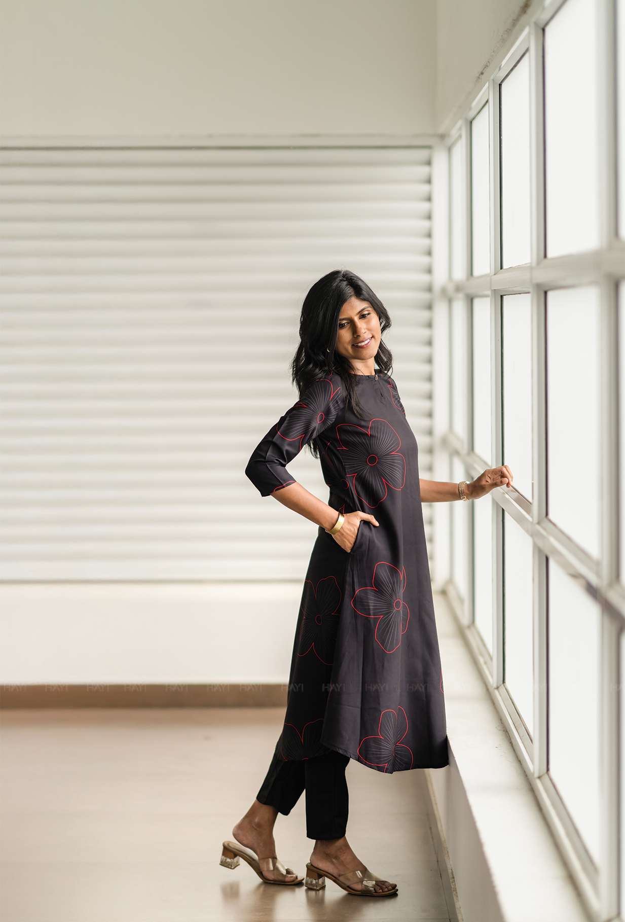 Tangle Black with Bloom N Dark floral printed Man-made Fibre Co Ords