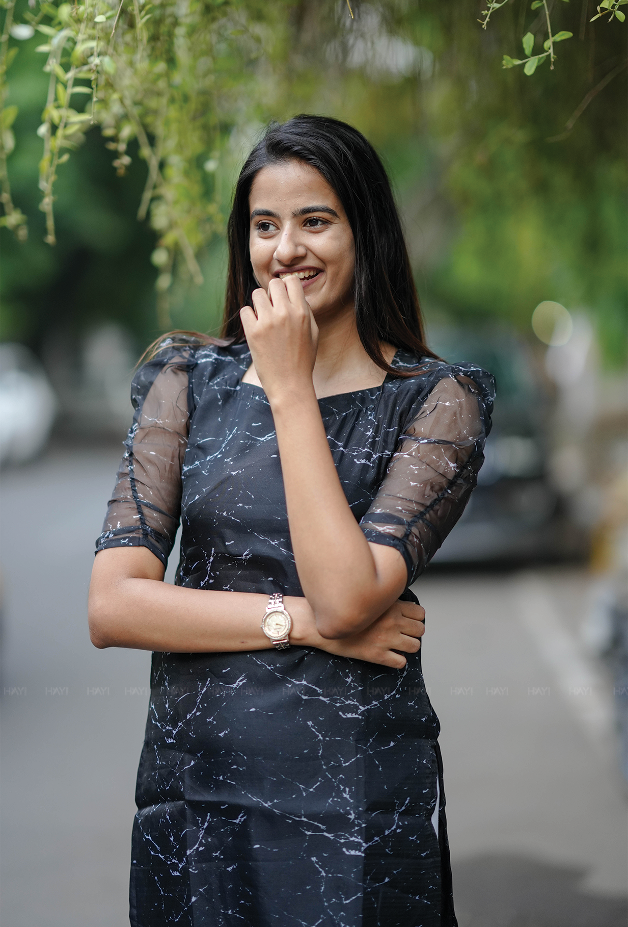 Fused Black with Silver Gleam printed Organza kurta