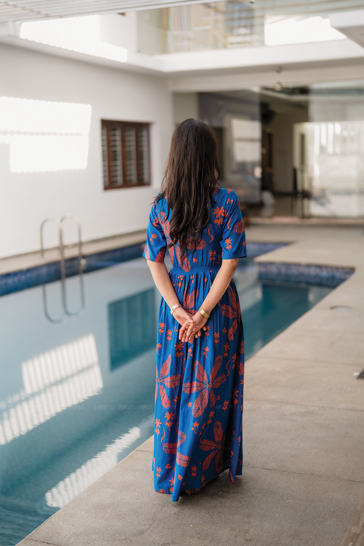 Tropic Tale Blue Viscose Dress with Waist Elastic