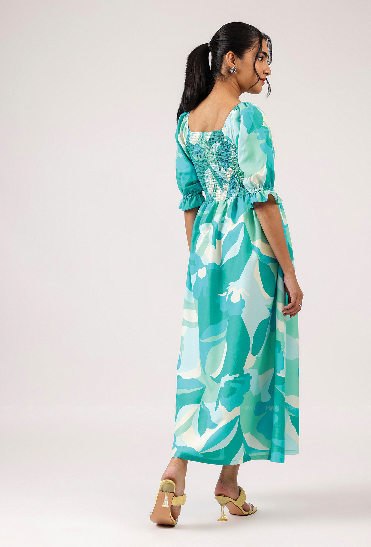 Whim Teal with Tide Kiss Smock Rayon Blend Dress