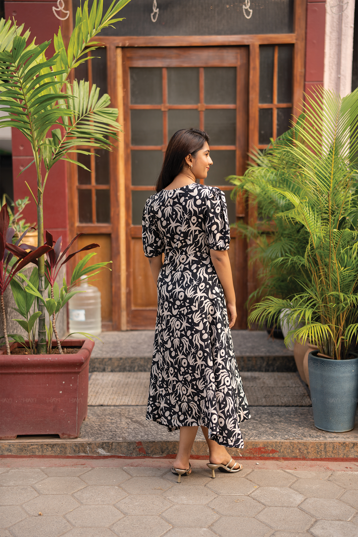 Luna Mist Dark Grey Printed Maternity and Feeding Viscose Dress