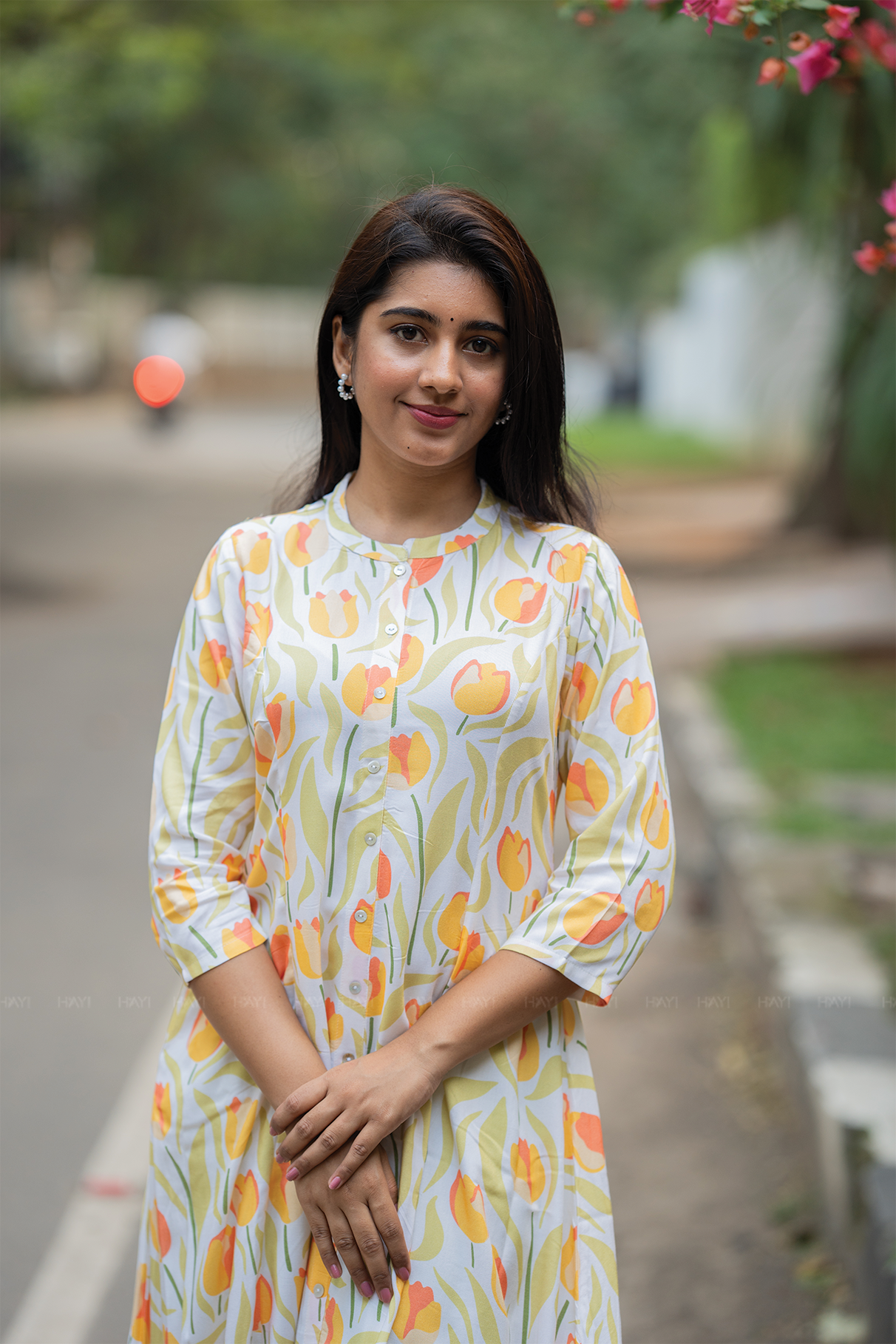 Garden Melody Off-White Viscose A-Line Kurta with Chinese Collar &amp; 3/4th Sleeves